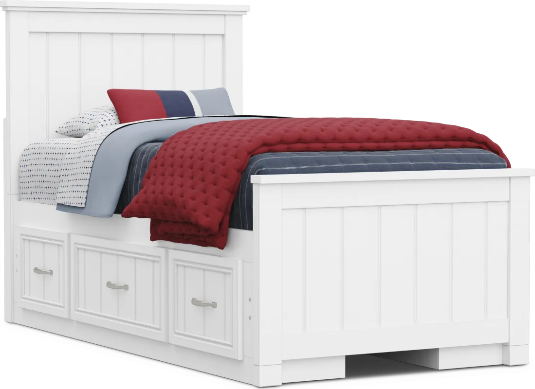 Kids Cottage Colors 2.0 White Twin Panel Bed with 2 Storage Side Rails