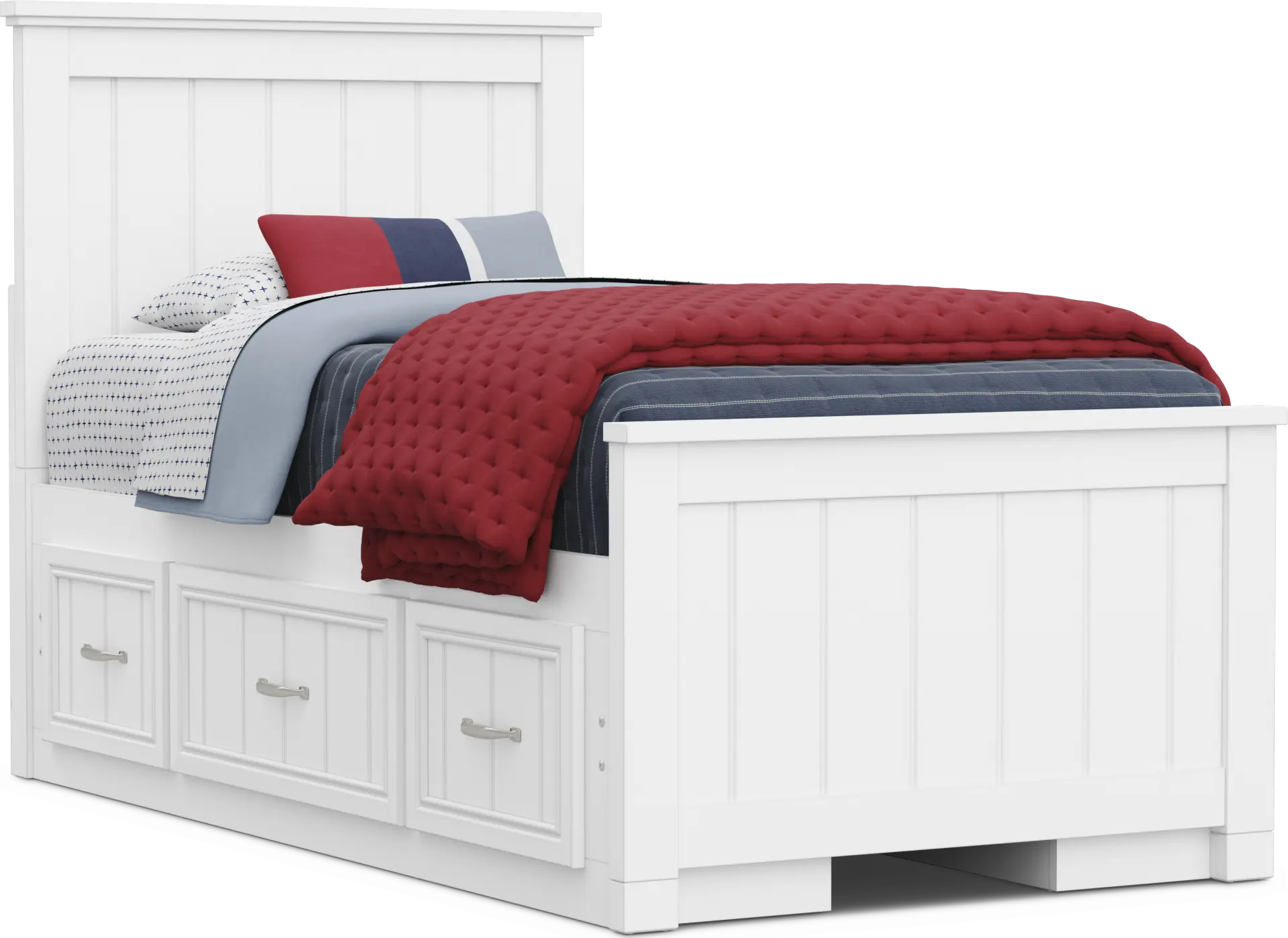 Kids Cottage Colors 2.0 White Twin Panel Bed with 2 Storage Side Rails