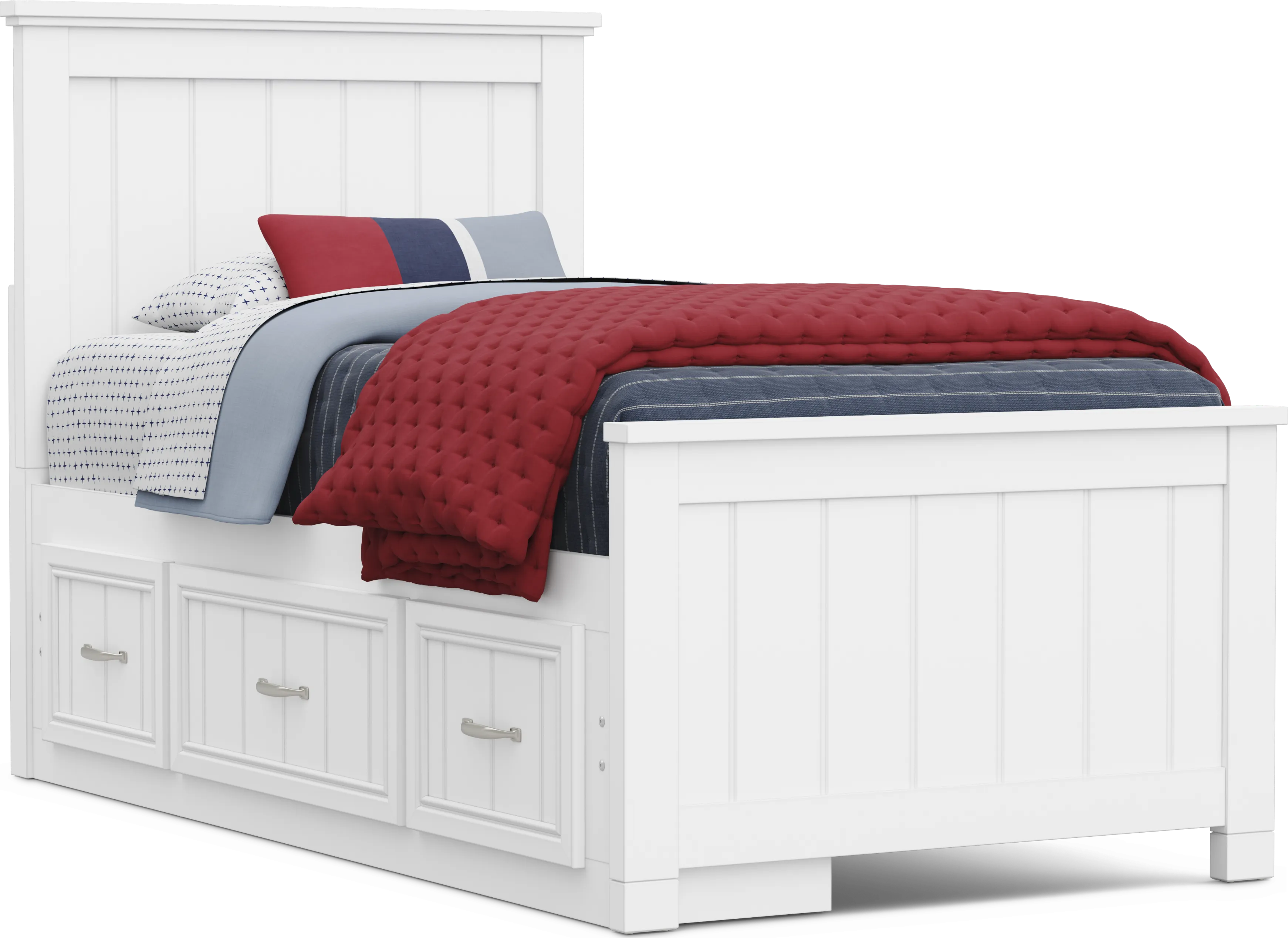 Kids Cottage Colors 2.0 White Twin Panel Bed with Storage Side Rail - Thumbnail - Image 1