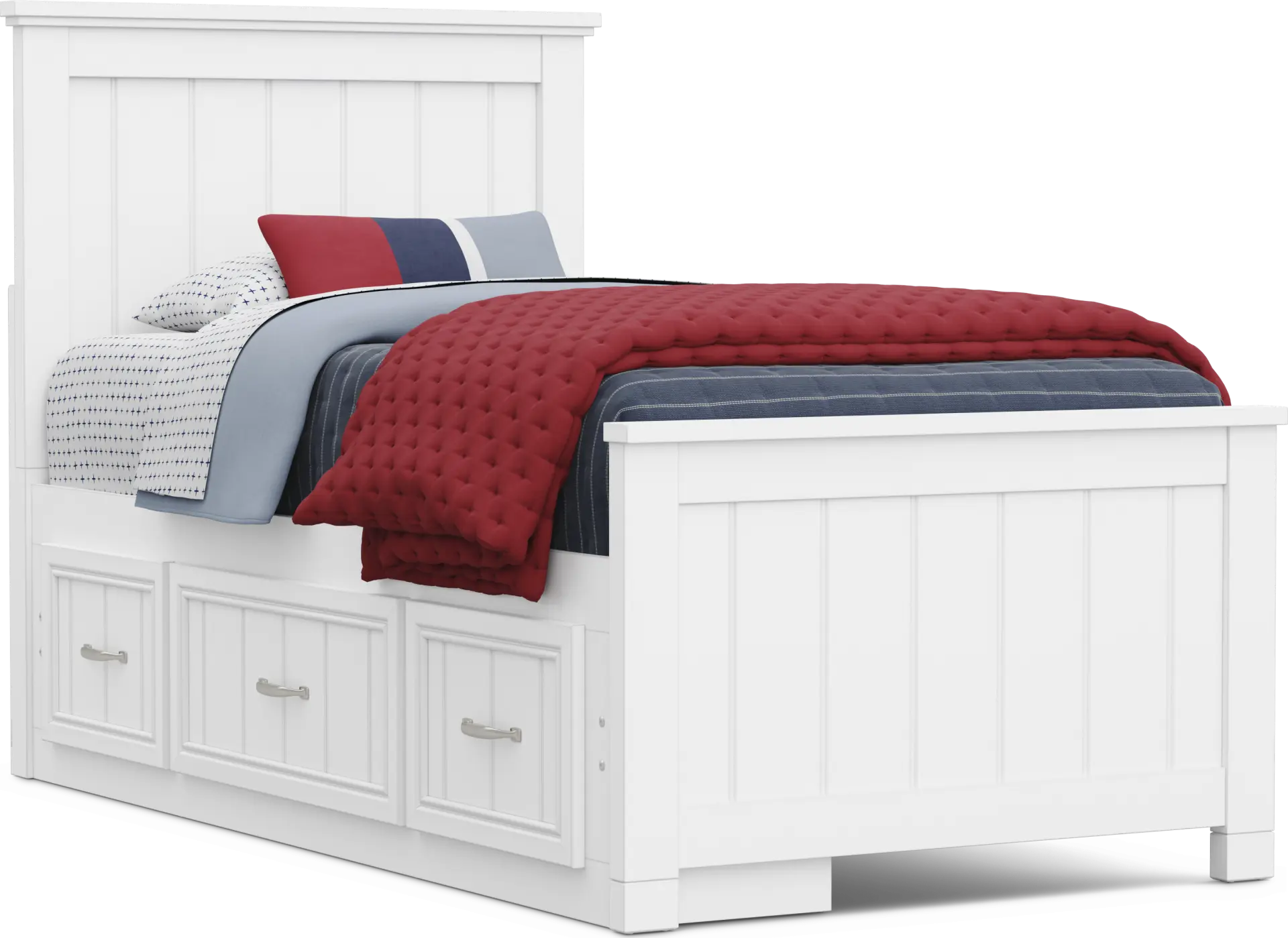 Kids Cottage Colors 2.0 White Twin Panel Bed with Storage Side Rail