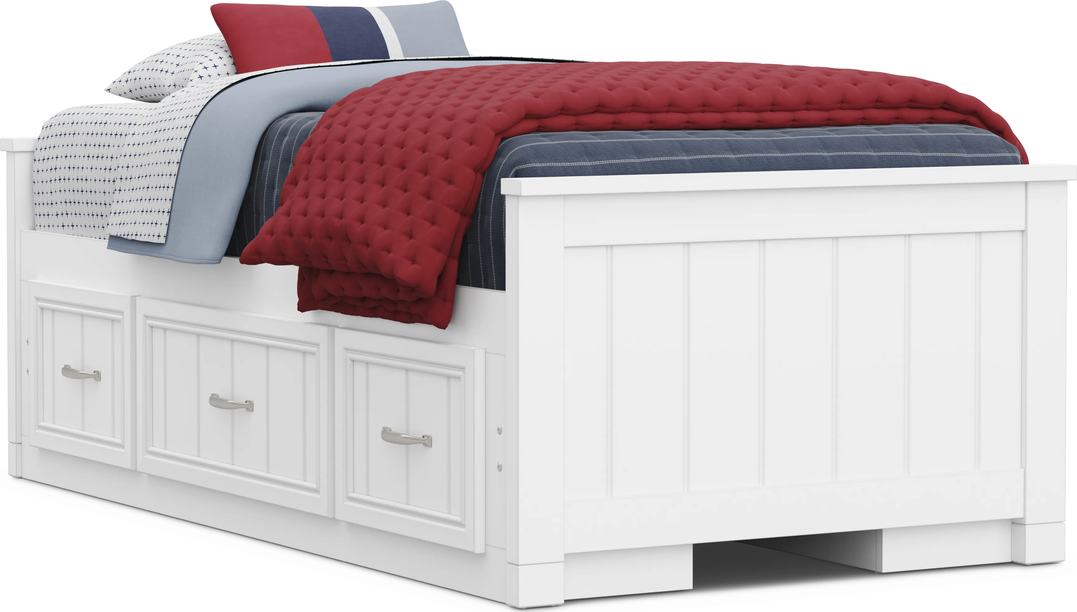Kids Cottage Colors 2.0 White Twin Low Profile Bed with 2 Storage Side Rails - Thumbnail - Image 1