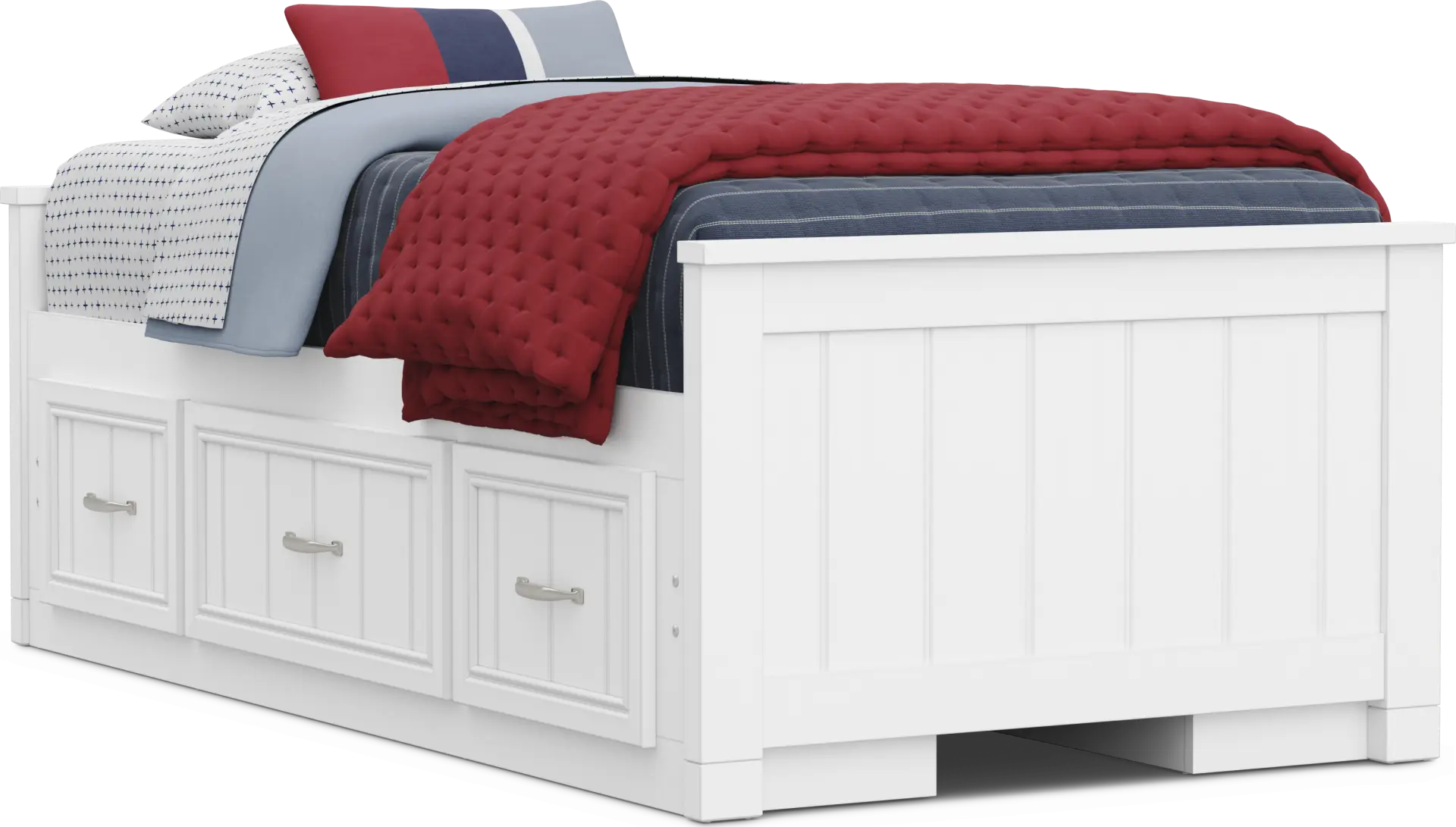 Kids Cottage Colors 2.0 White Twin Low Profile Bed with 2 Storage Side Rails