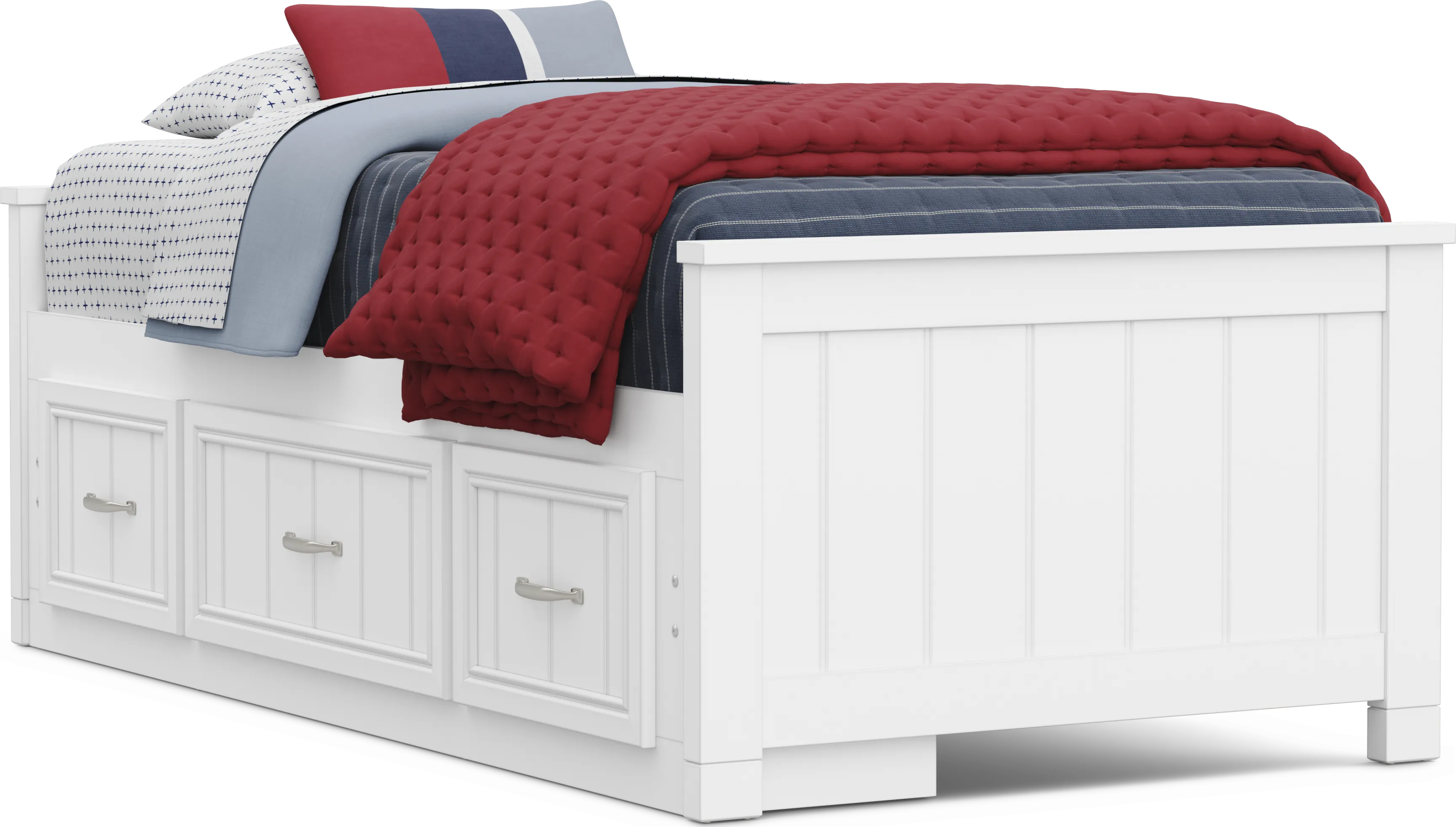 Kids Cottage Colors 2.0 White Twin Low Profile Bed with Storage Side Rail - Thumbnail - Image 1