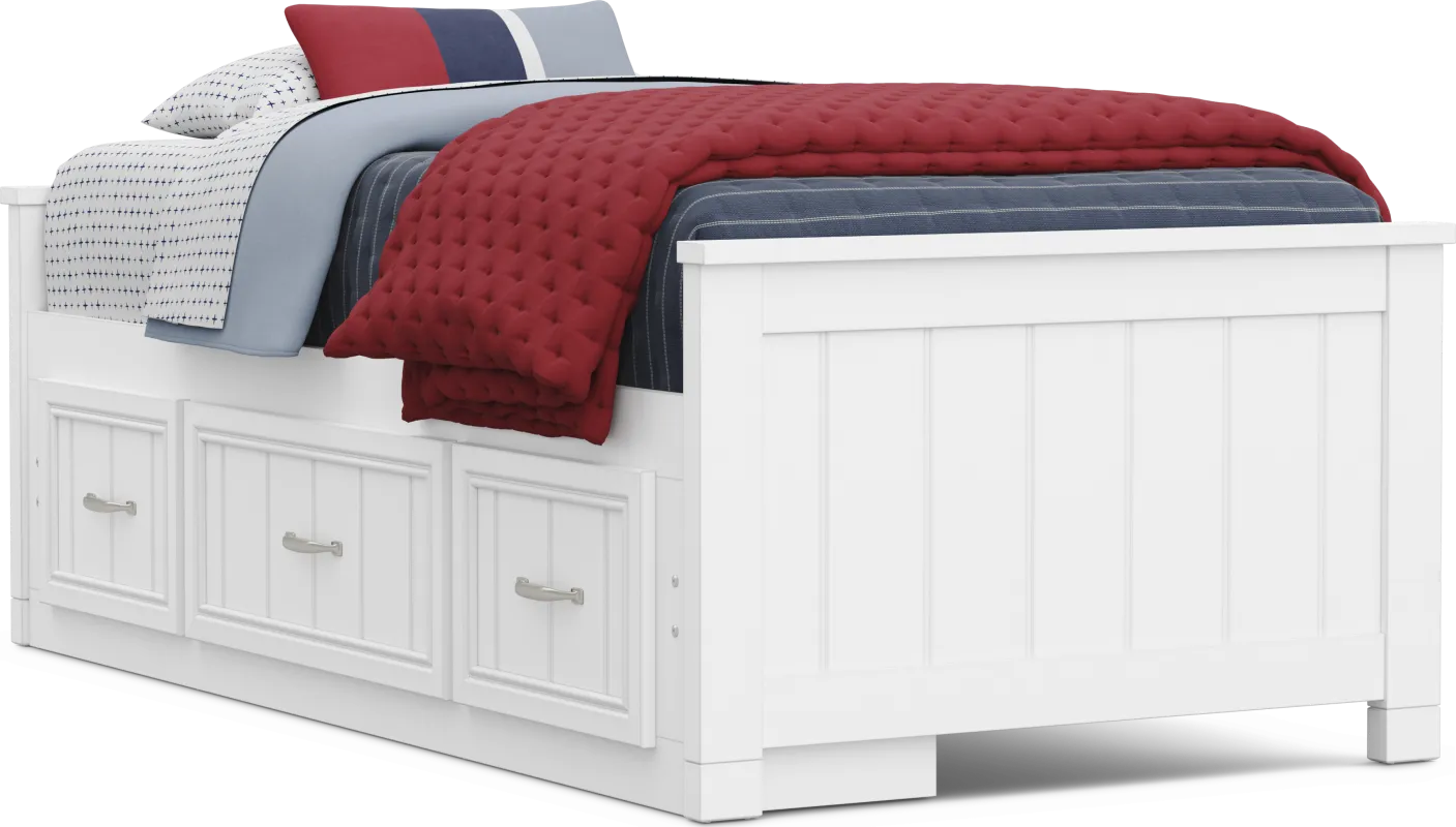 Kids Cottage Colors 2.0 White Twin Low Profile Bed with Storage Side Rail