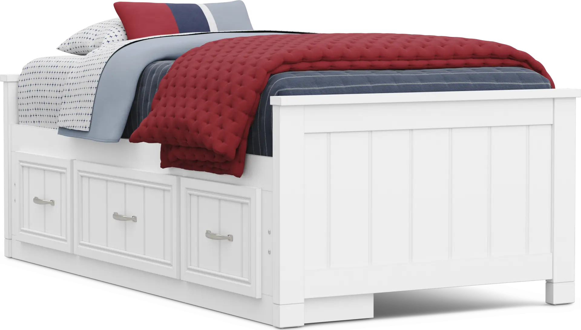 Kids Cottage Colors 2.0 White Twin Low Profile Bed with Storage Side Rail