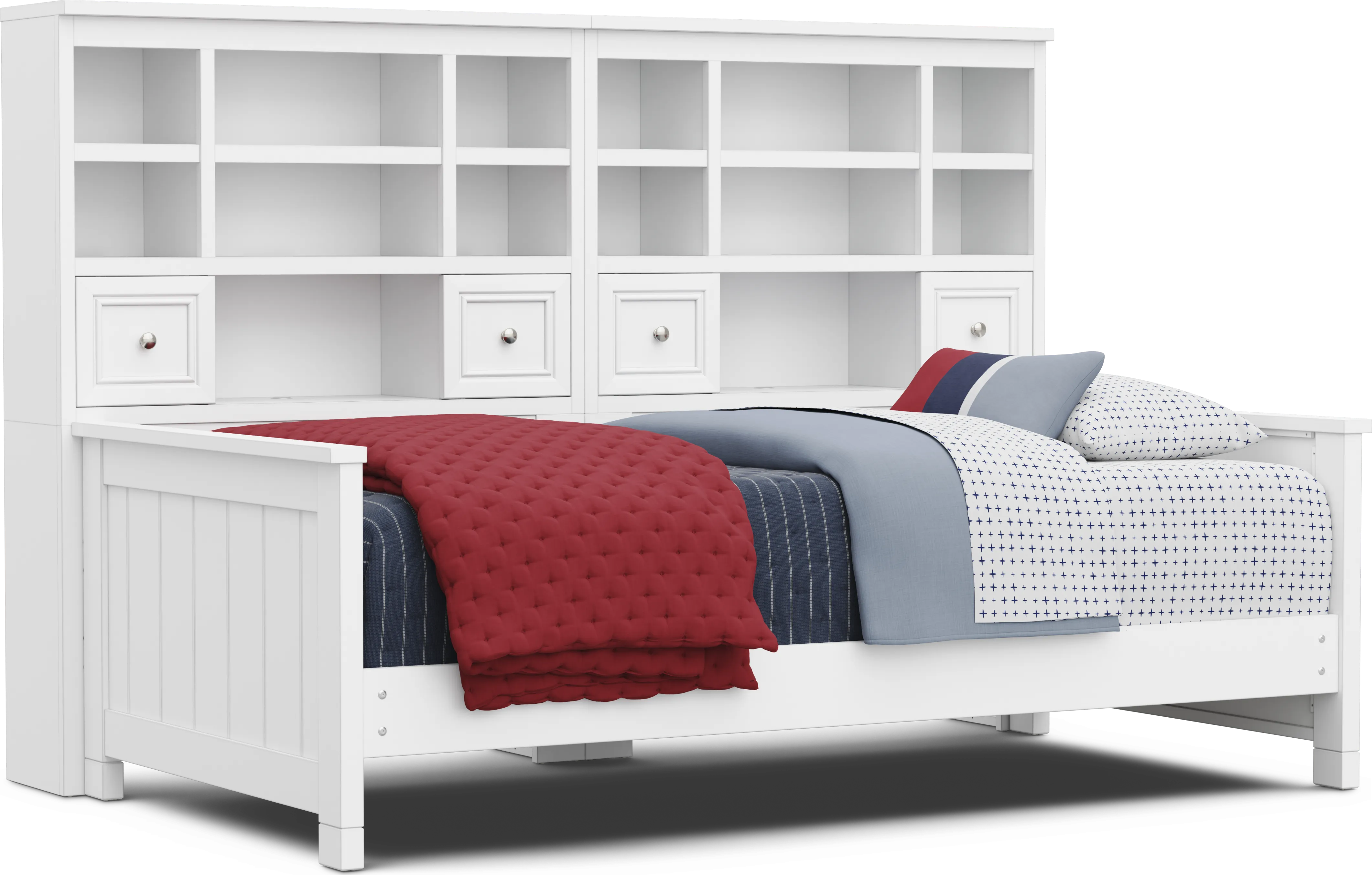 Kids Cottage Colors 2.0 White Twin Bookcase Wall Bed - Thumbnail - Image 1