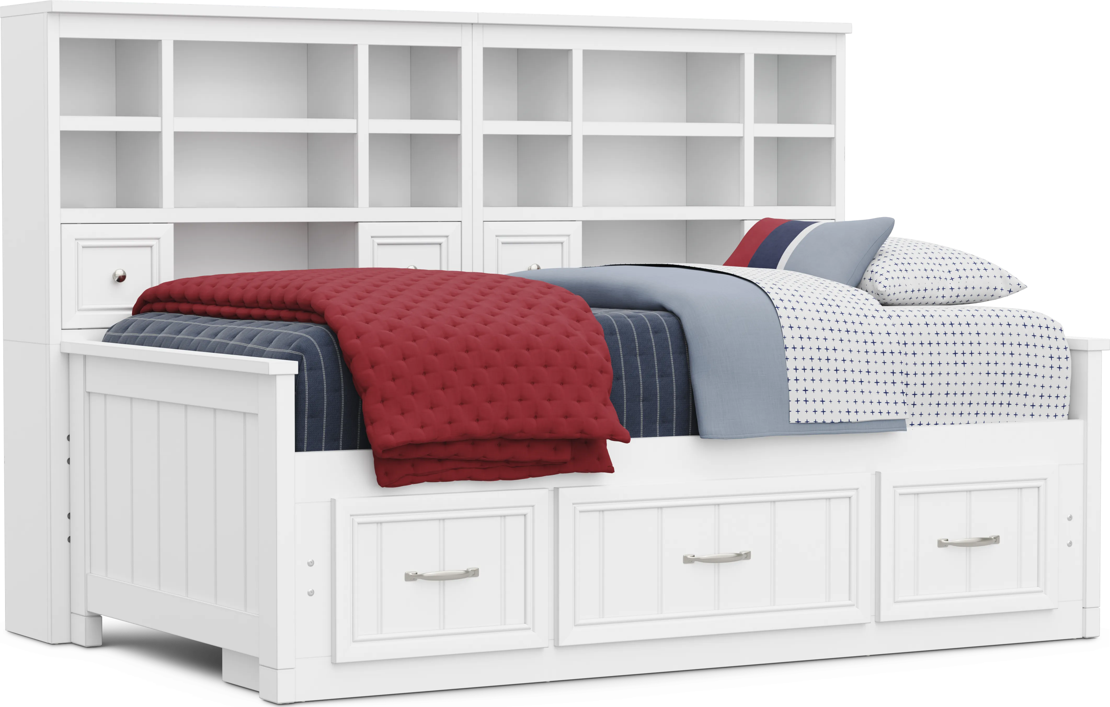 Kids Cottage Colors 2.0 White Twin Bookcase Wall Bed with Storage Side Rail - Thumbnail - Image 1