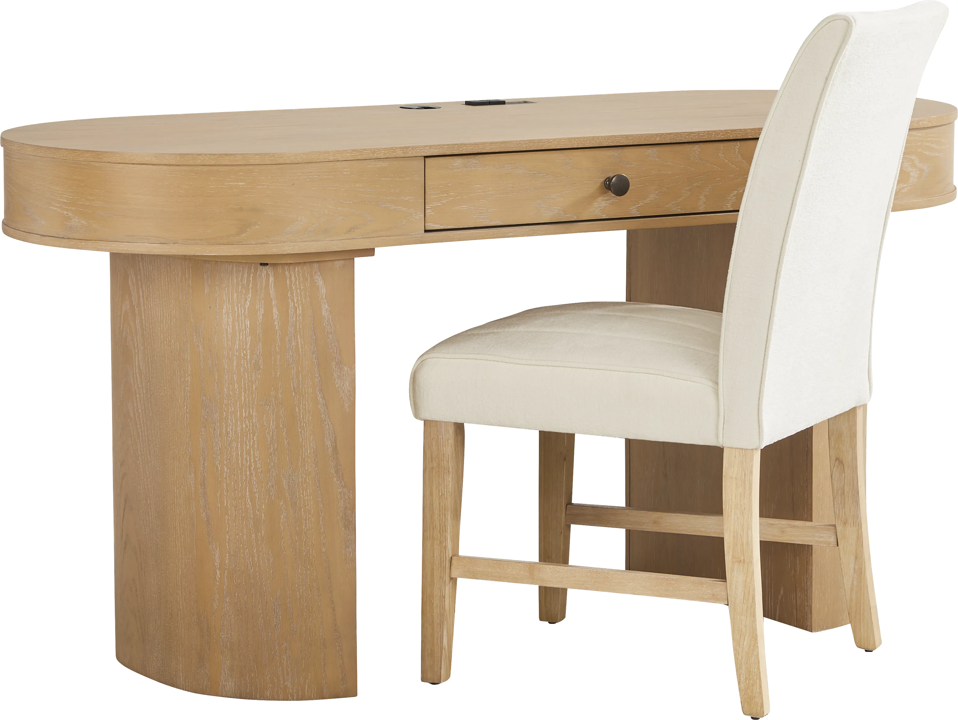 Pascal Natural Writing Desk with White Chair - Thumbnail - Image 1