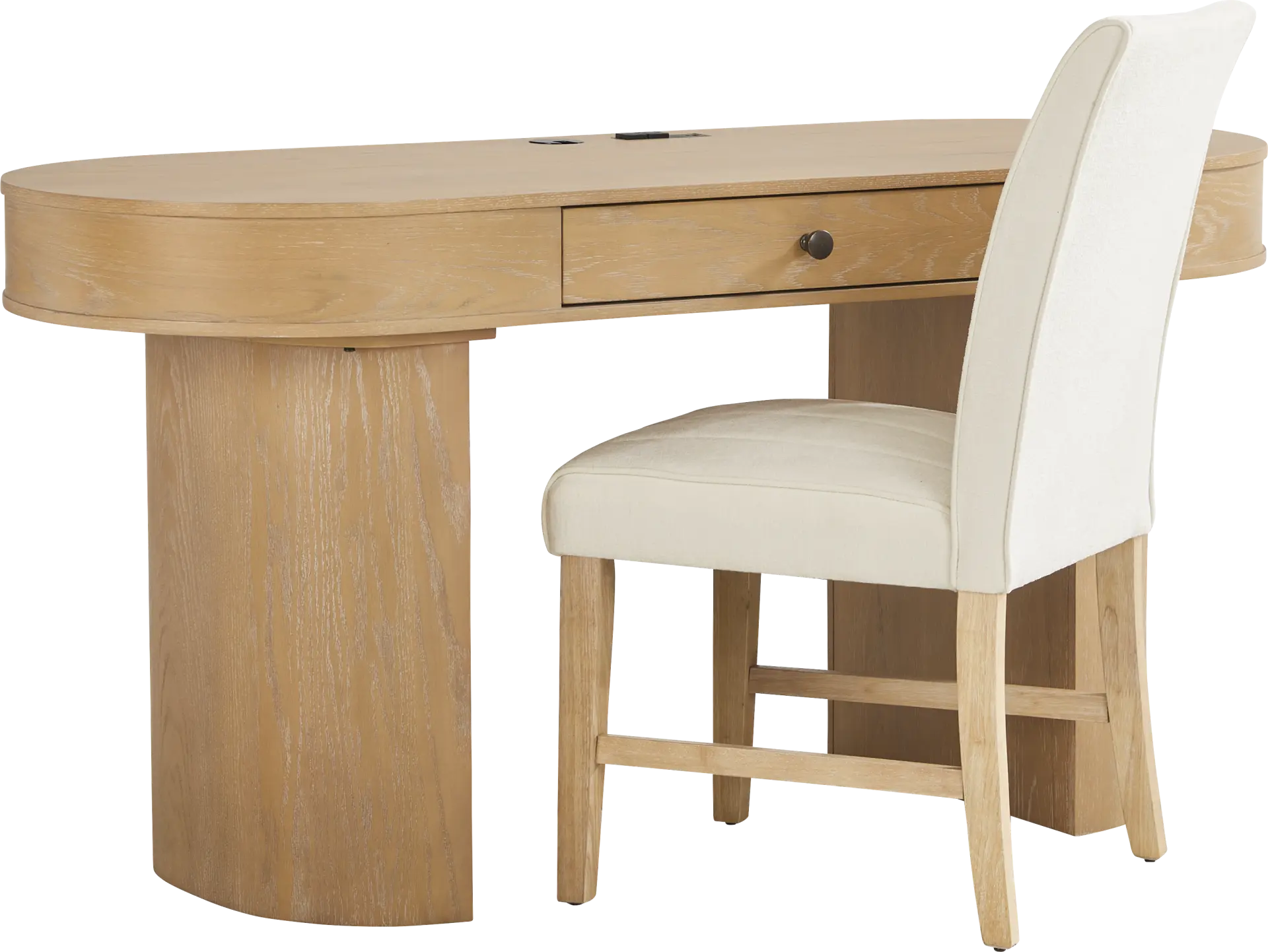 Pascal Natural Writing Desk with White Chair