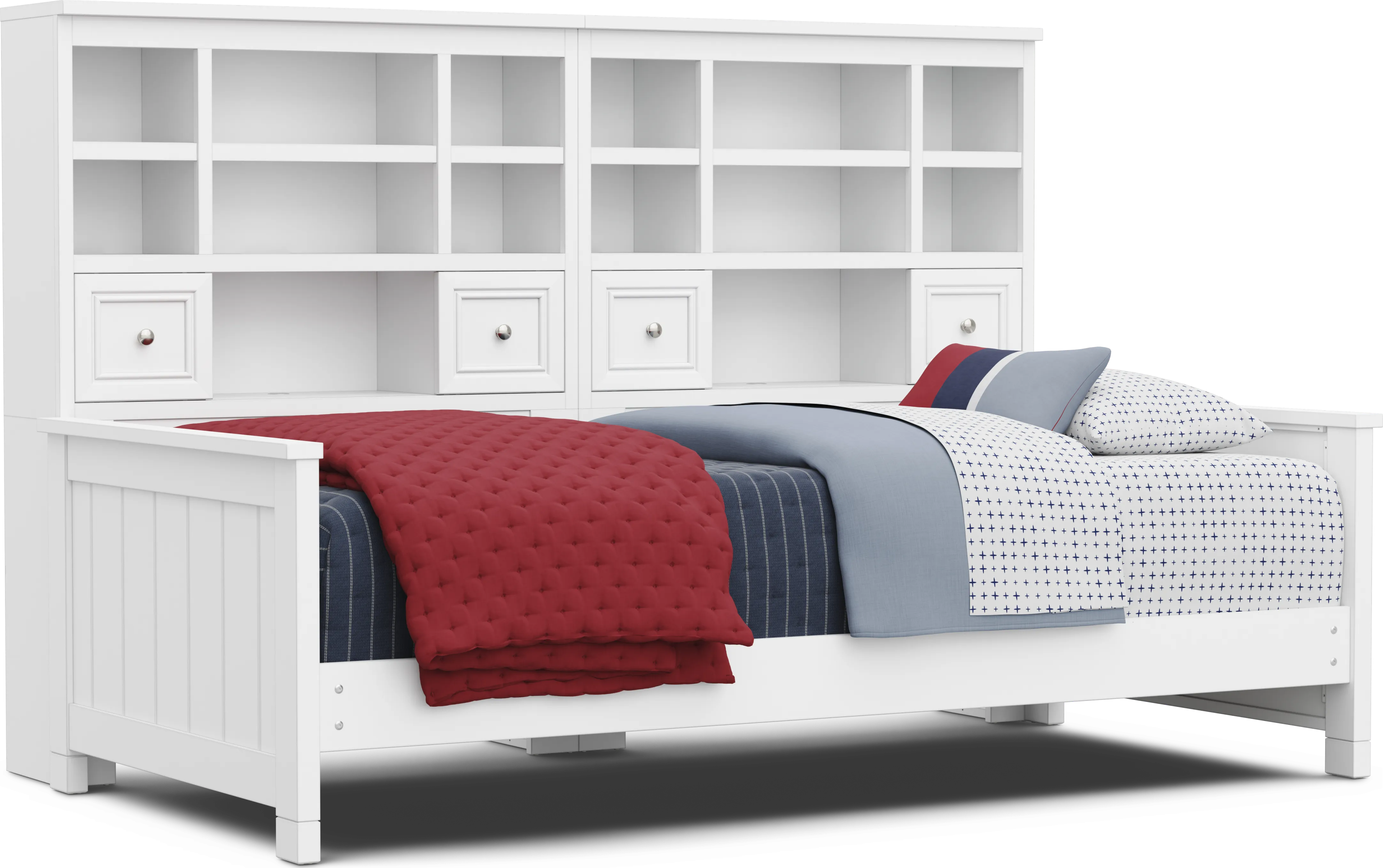Kids Cottage Colors 2.0 White Twin XL Bookcase Wall Bed - Thumbnail - Image 1