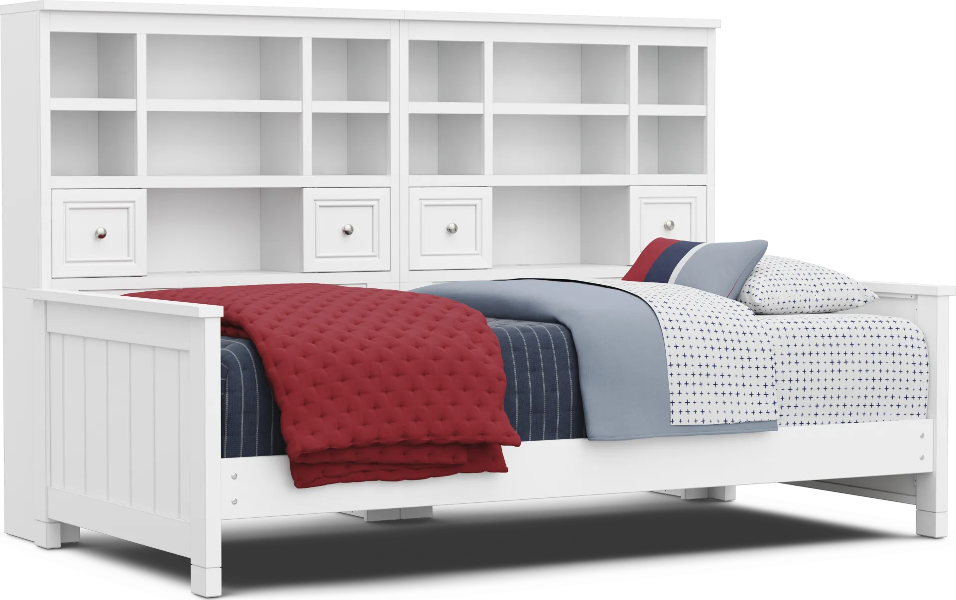 Kids Cottage Colors 2.0 White Twin XL Bookcase Wall Bed - Image 1