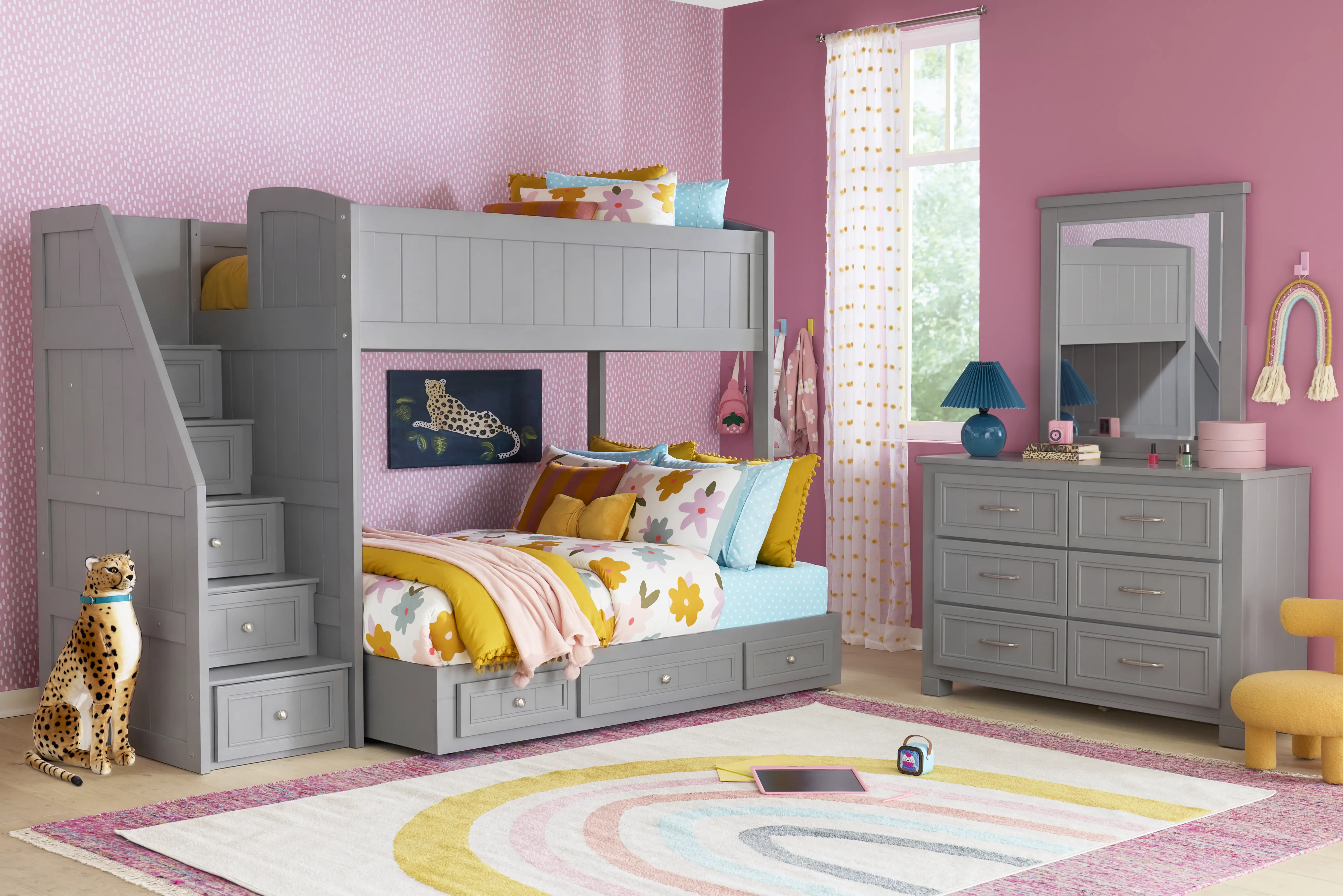 Kids Cottage Colors 2.0 Gray Twin/Full Step Bunk Bed - Thumbnail - Image 2