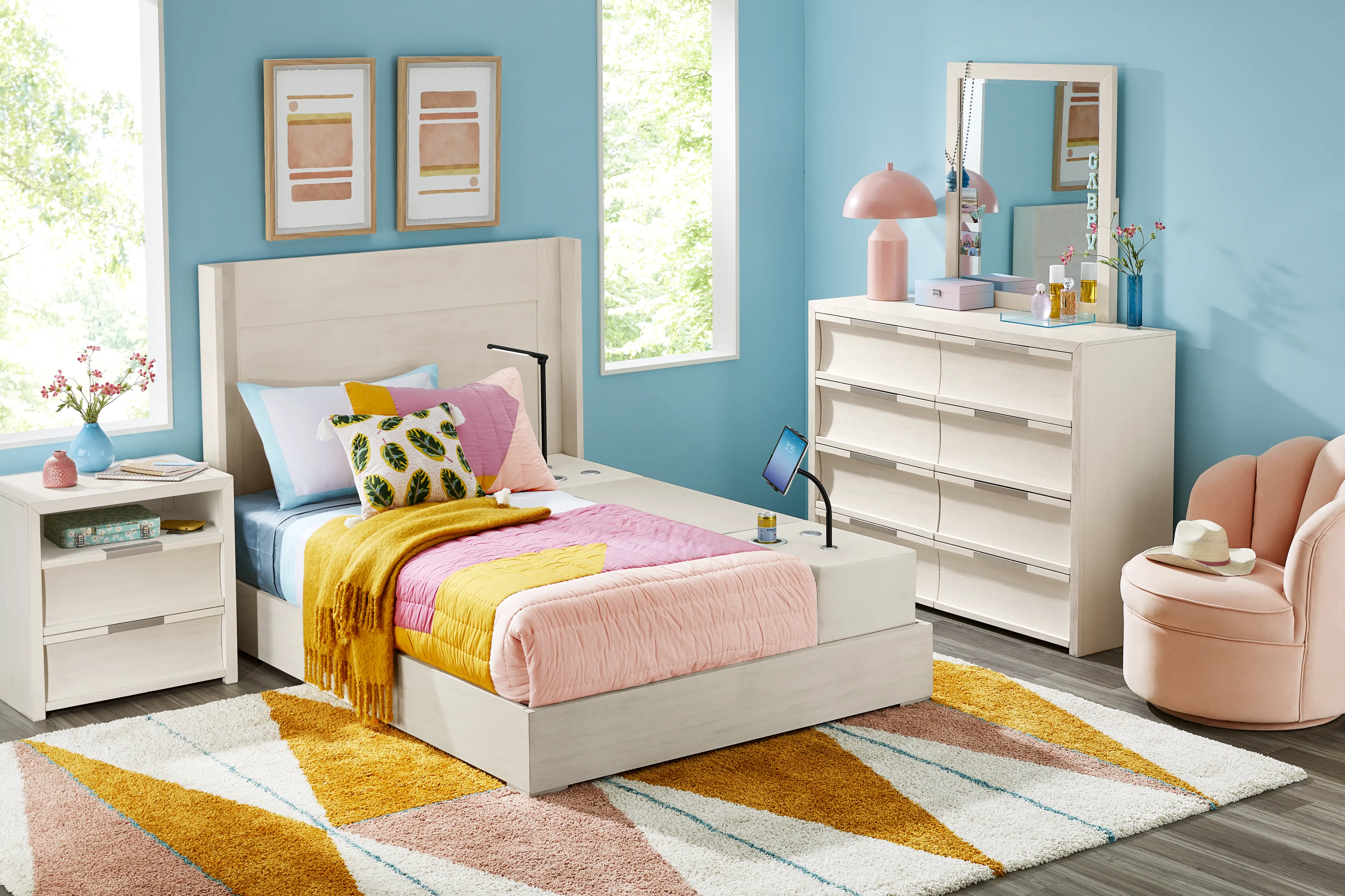 Kids Sierra Summit Linen Twin Panel Bedroom with Tech Console - Image 1