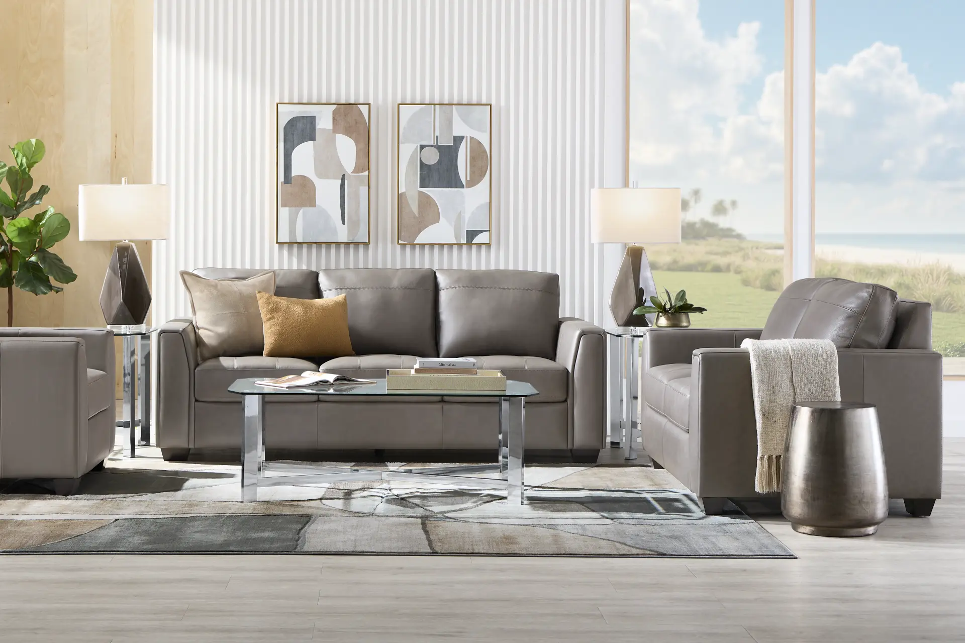 Kelly Gray Leather 2 Pc Living Room