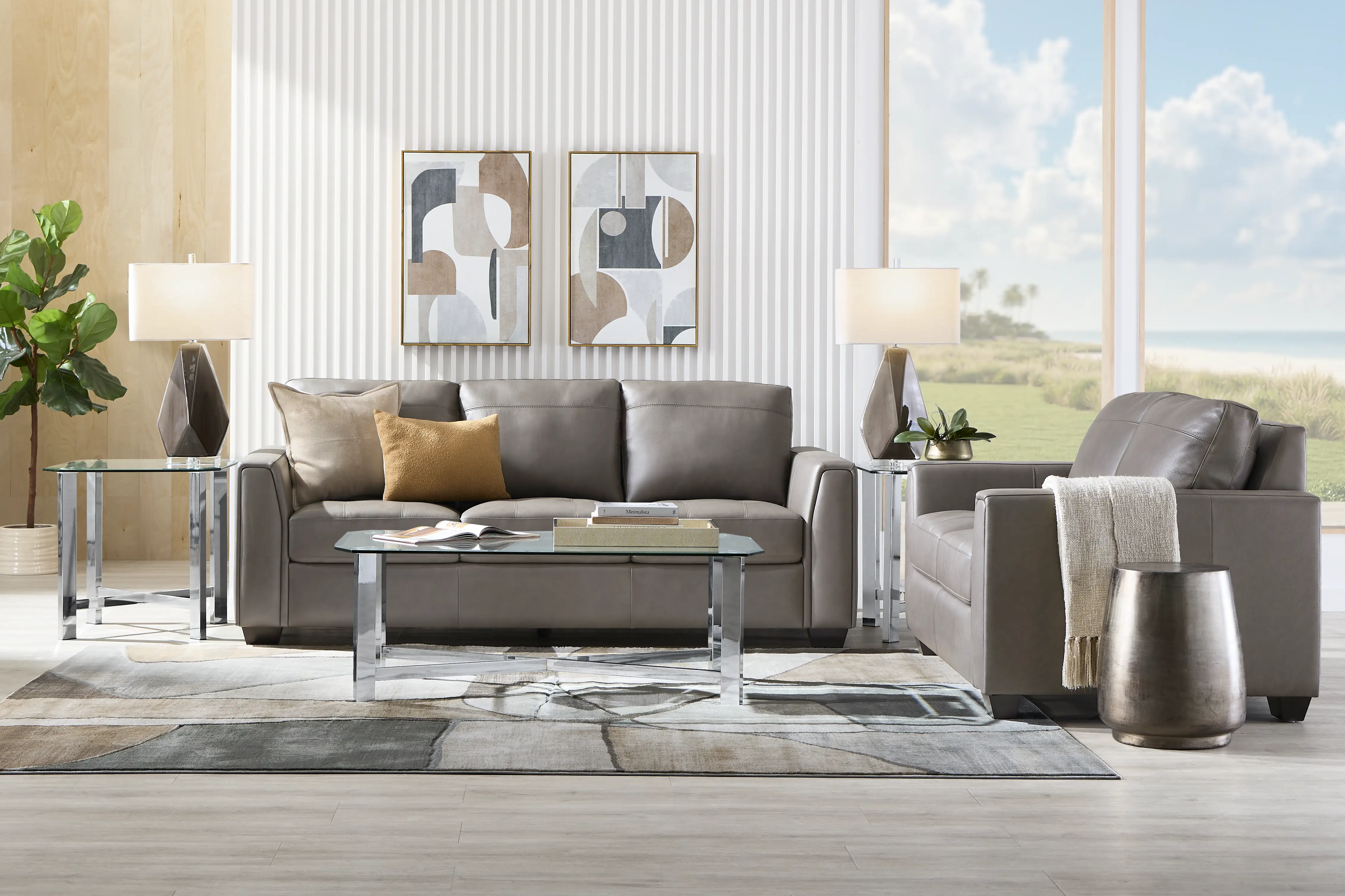 Kelly Gray Leather 7 Pc Living Room - Thumbnail - Image 1