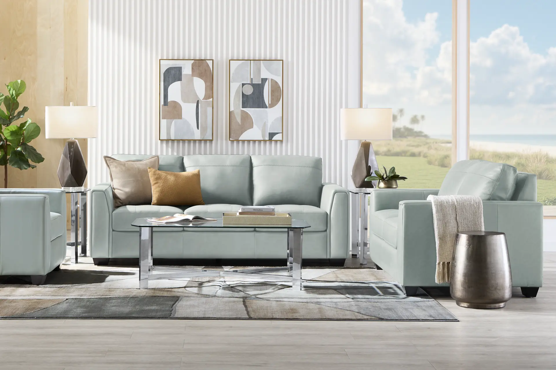 Kelly Aqua Leather 2 Pc Living Room