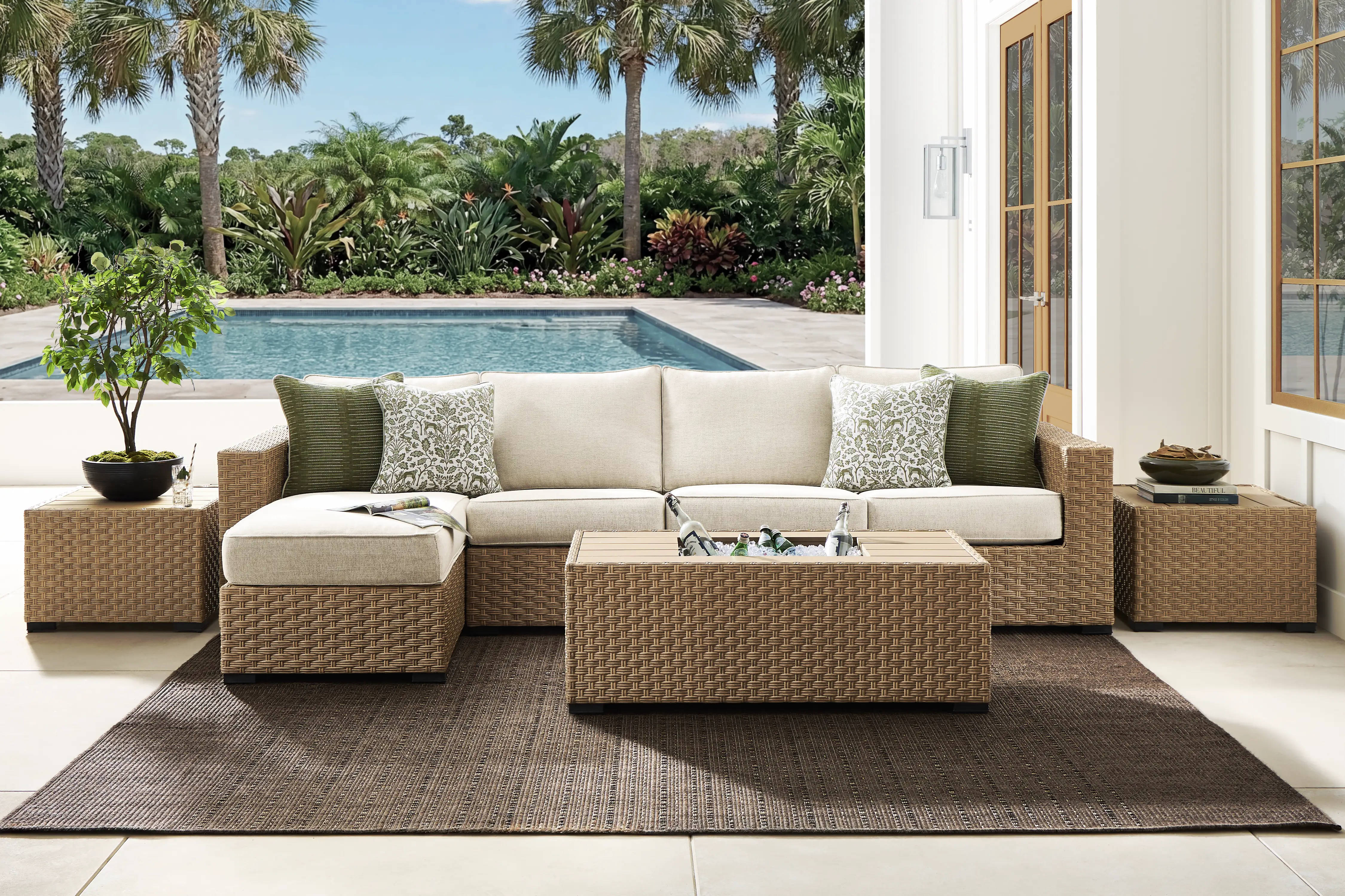 Rialto II Natural 3 Pc Outdoor Sectional with Sand Cushions - Thumbnail - Image 2