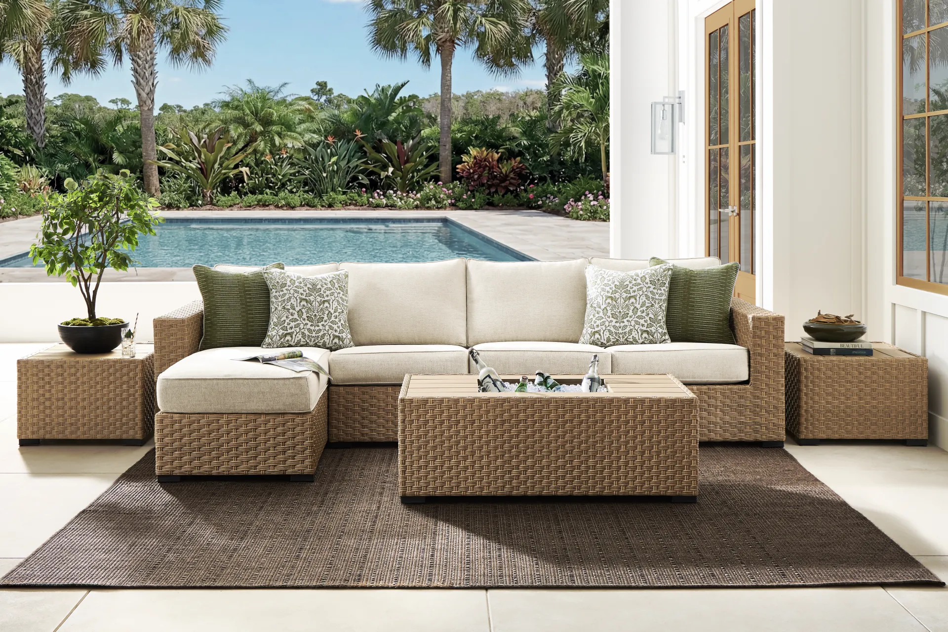 Rialto II Natural 3 Pc Outdoor Sectional with Sand Cushions - Image 2