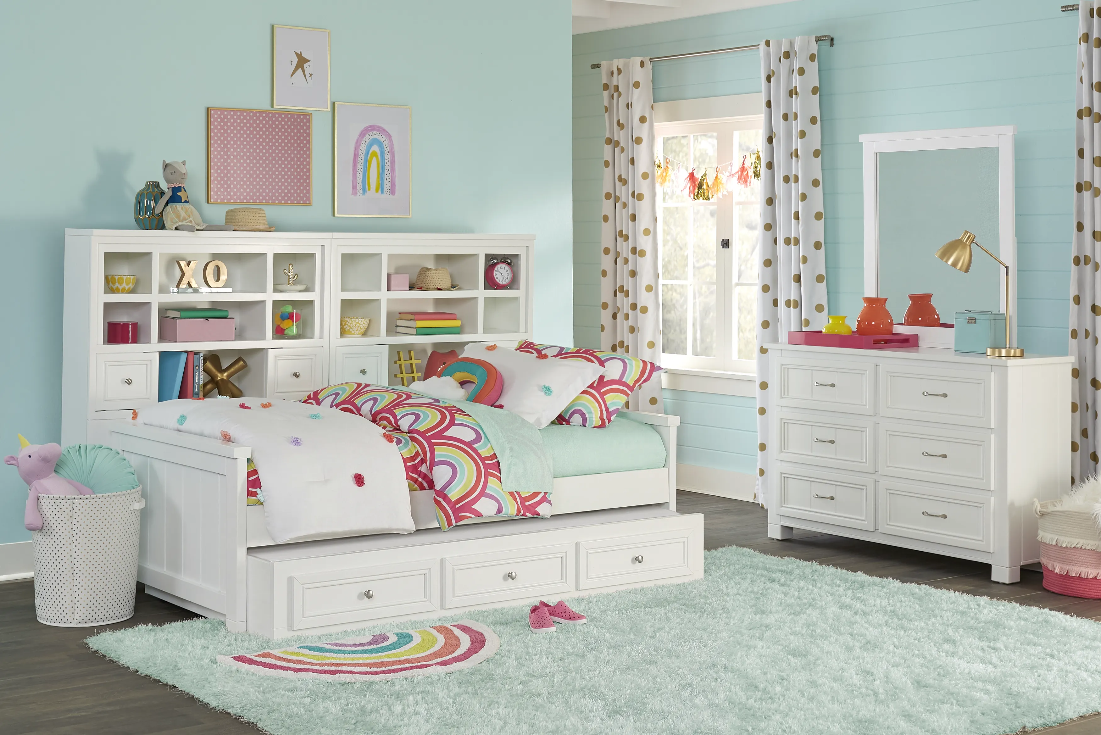 Kids Cottage Colors 2.0 White Full Bookcase Wall Bed - Thumbnail - Image 2