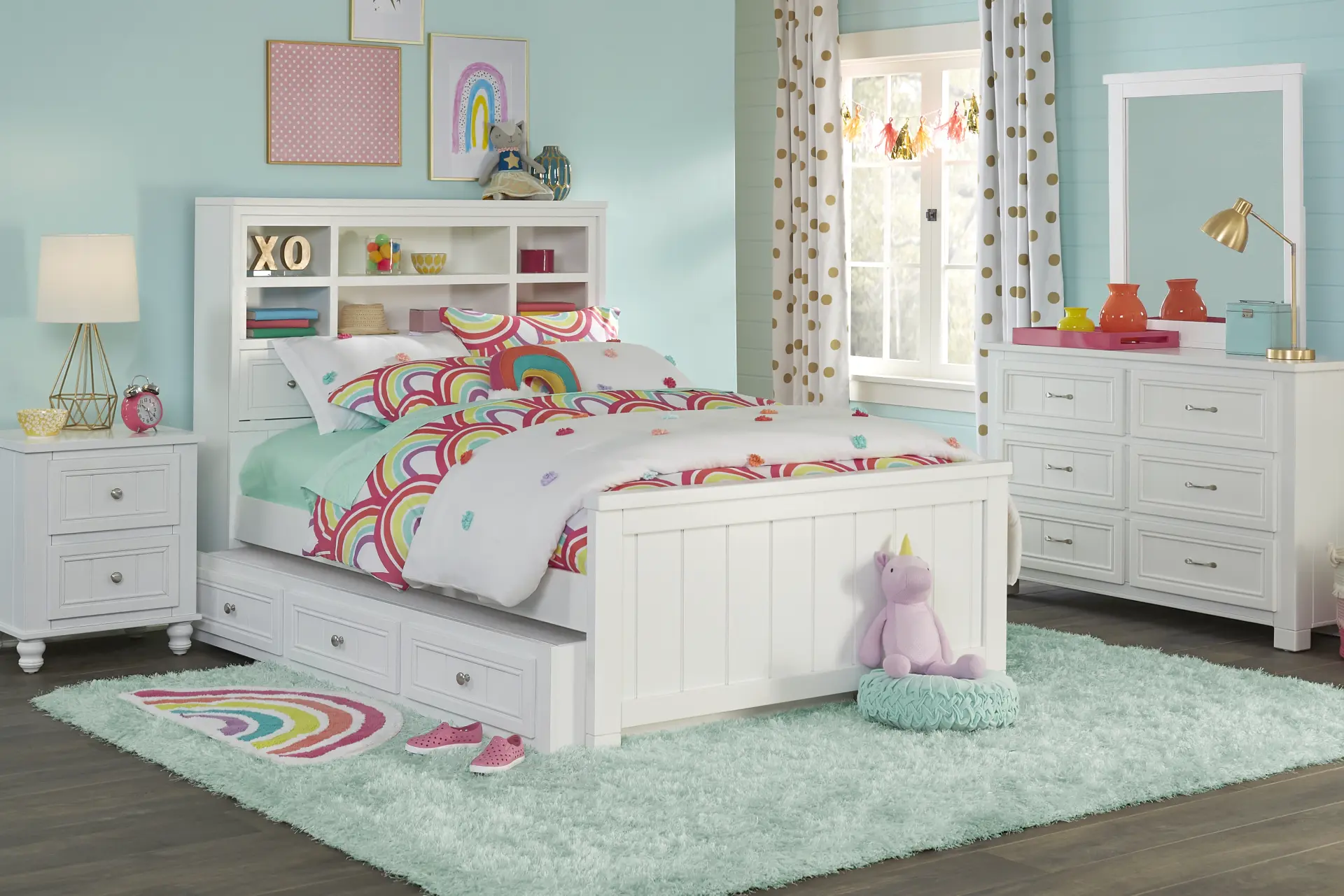 Kids Cottage Colors 2.0 White Full Bookcase Bedroom