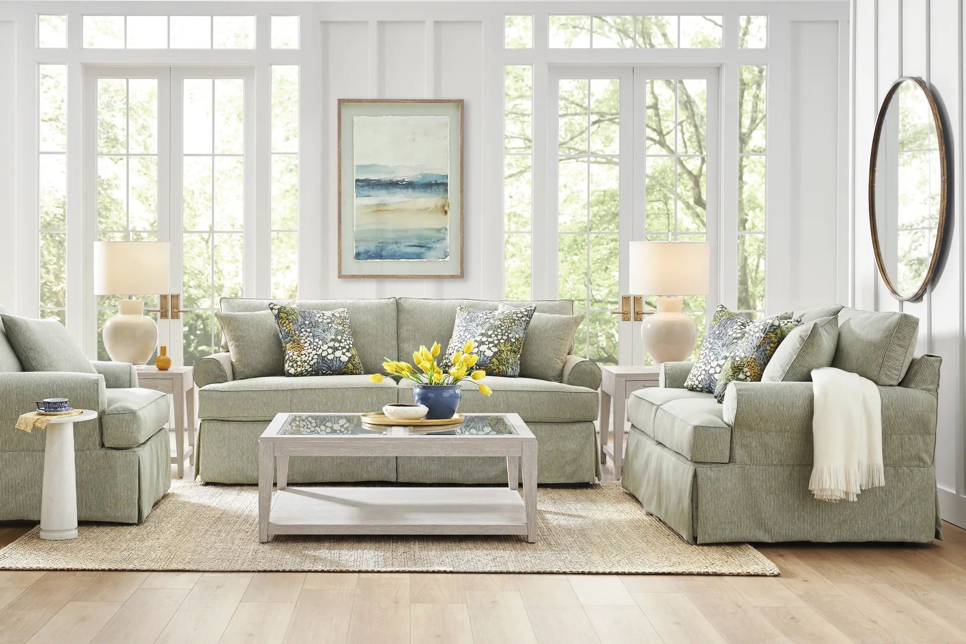Beachside Walk Green Slipcover Sofa - Image 1