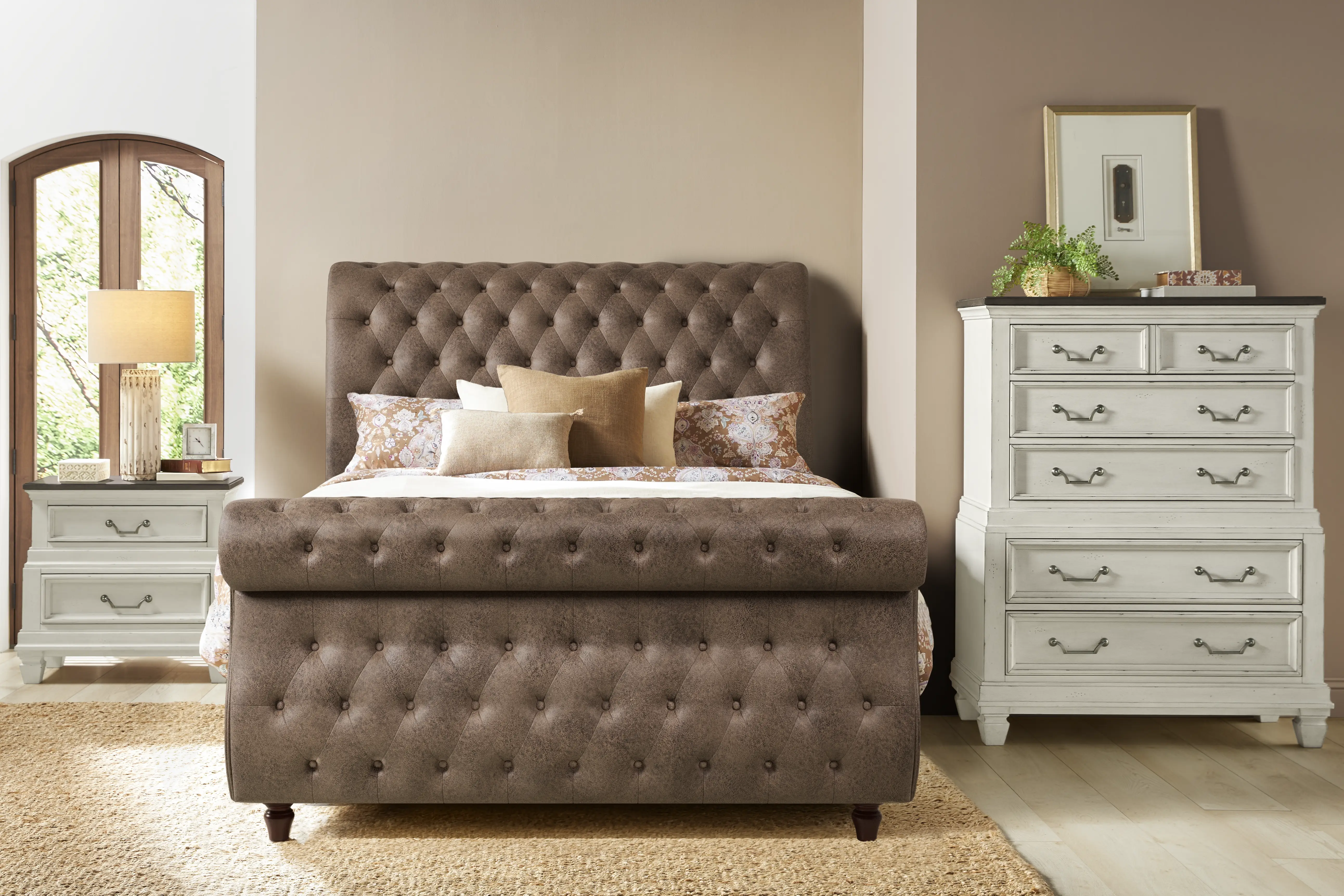 Provence White 5 Pc Bedroom with Ivy Brown Queen Upholstered Bed - Thumbnail - Image 1