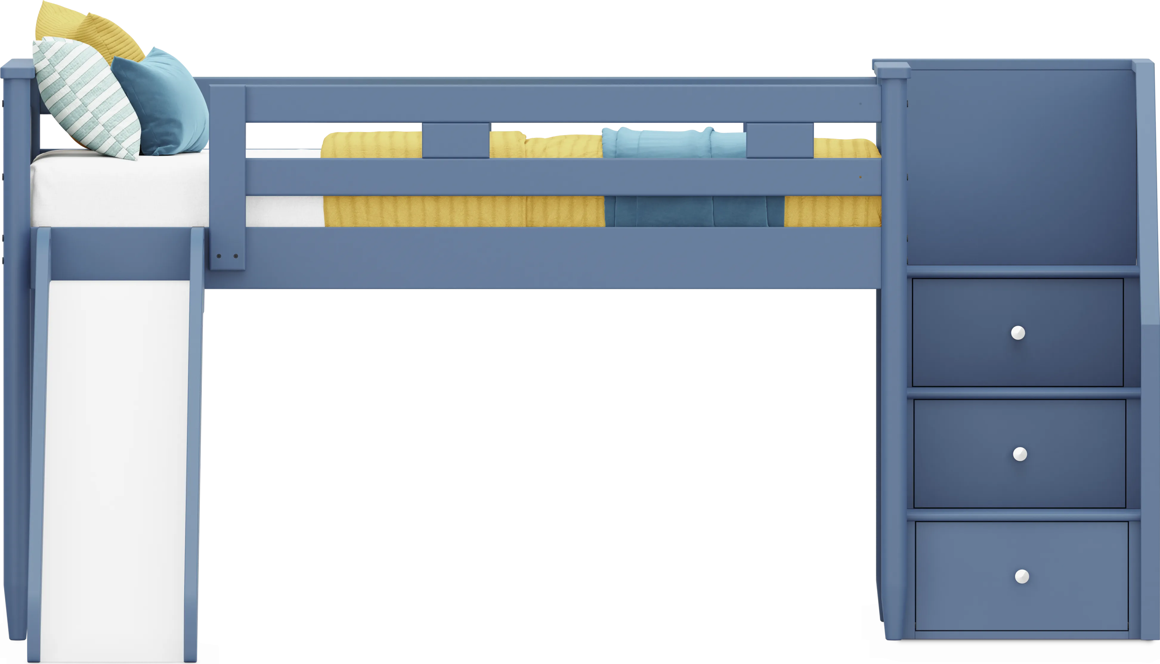 Kids Modern Colors Slate Blue Twin Step Loft with Slide - Thumbnail - Image 1