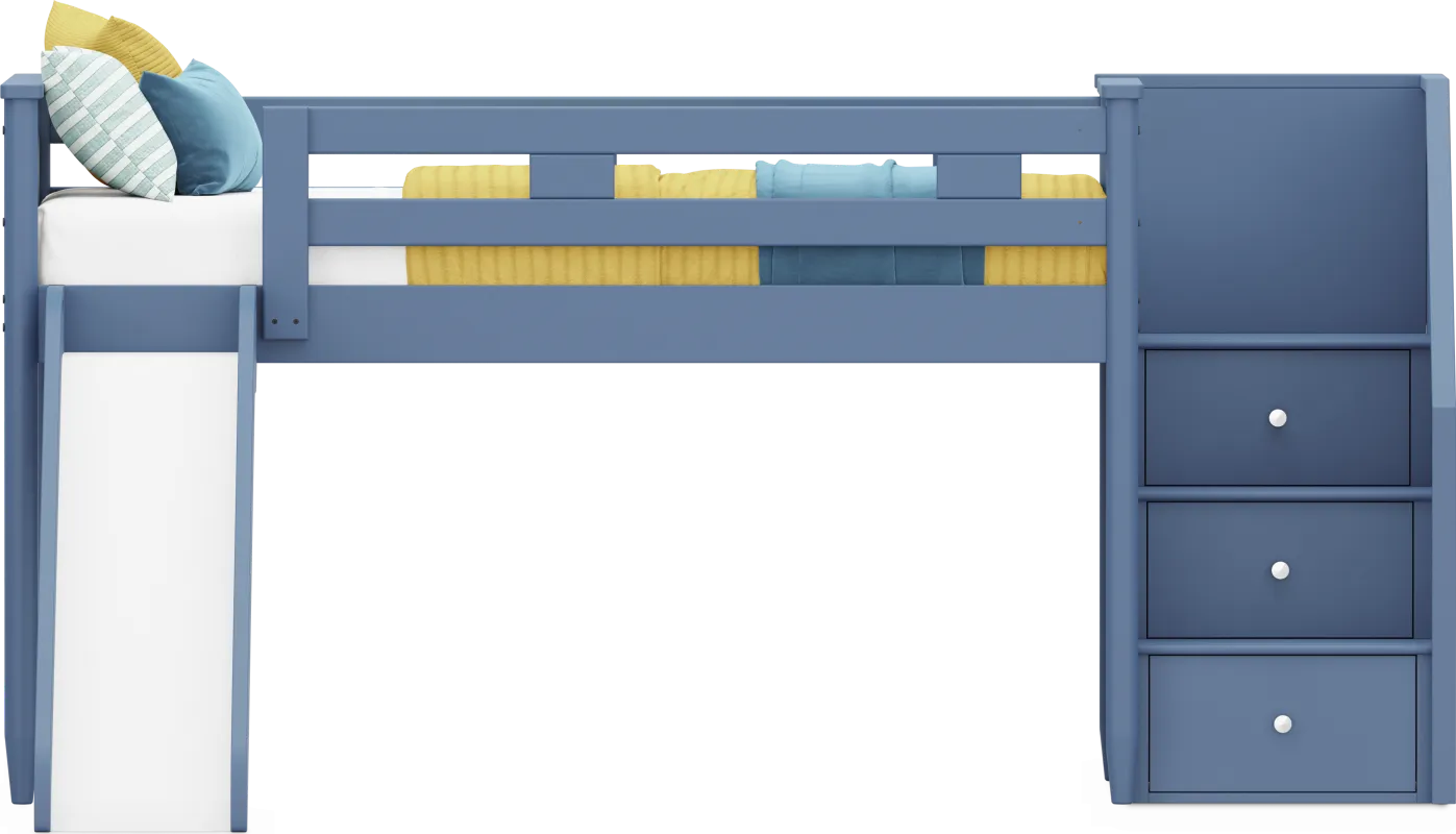 Kids Modern Colors Slate Blue Twin Step Loft with Slide