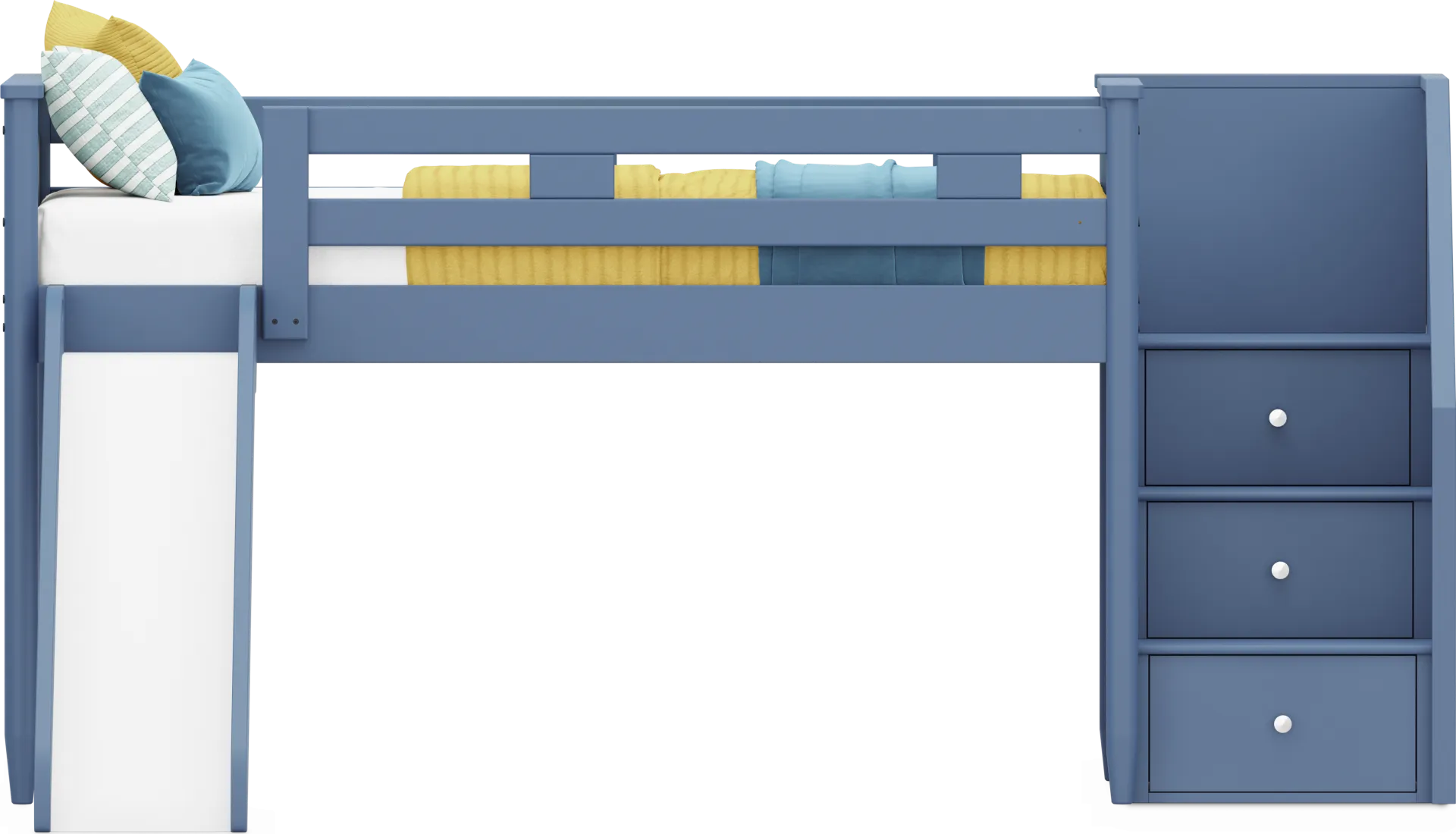 Kids Modern Colors Slate Blue Twin Step Loft with Slide - Image 1