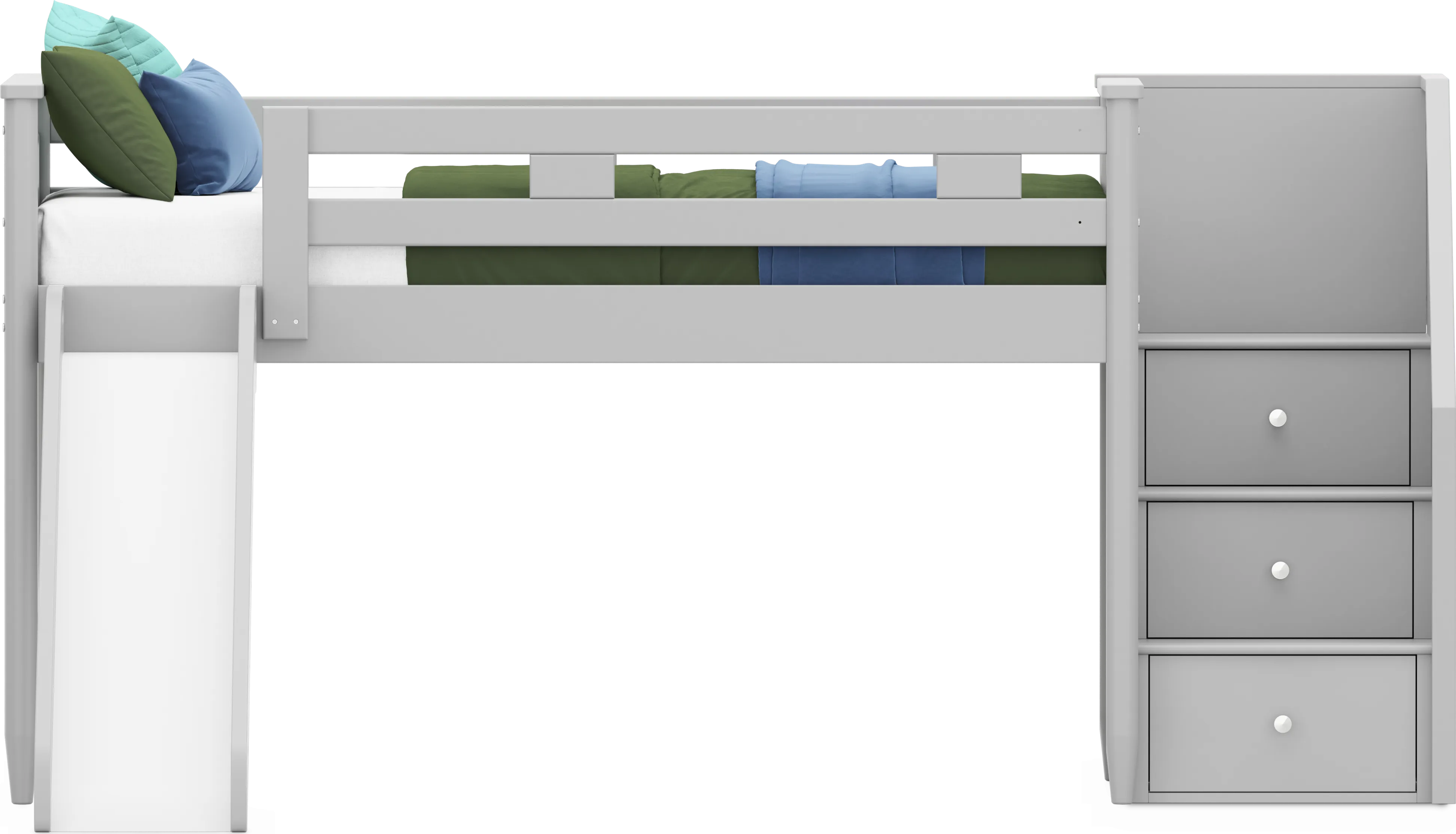 Kids Modern Colors Light Gray Twin Step Loft with Slide - Thumbnail - Image 1