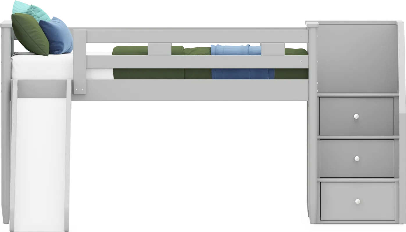 Kids Modern Colors Light Gray Twin Step Loft with Slide