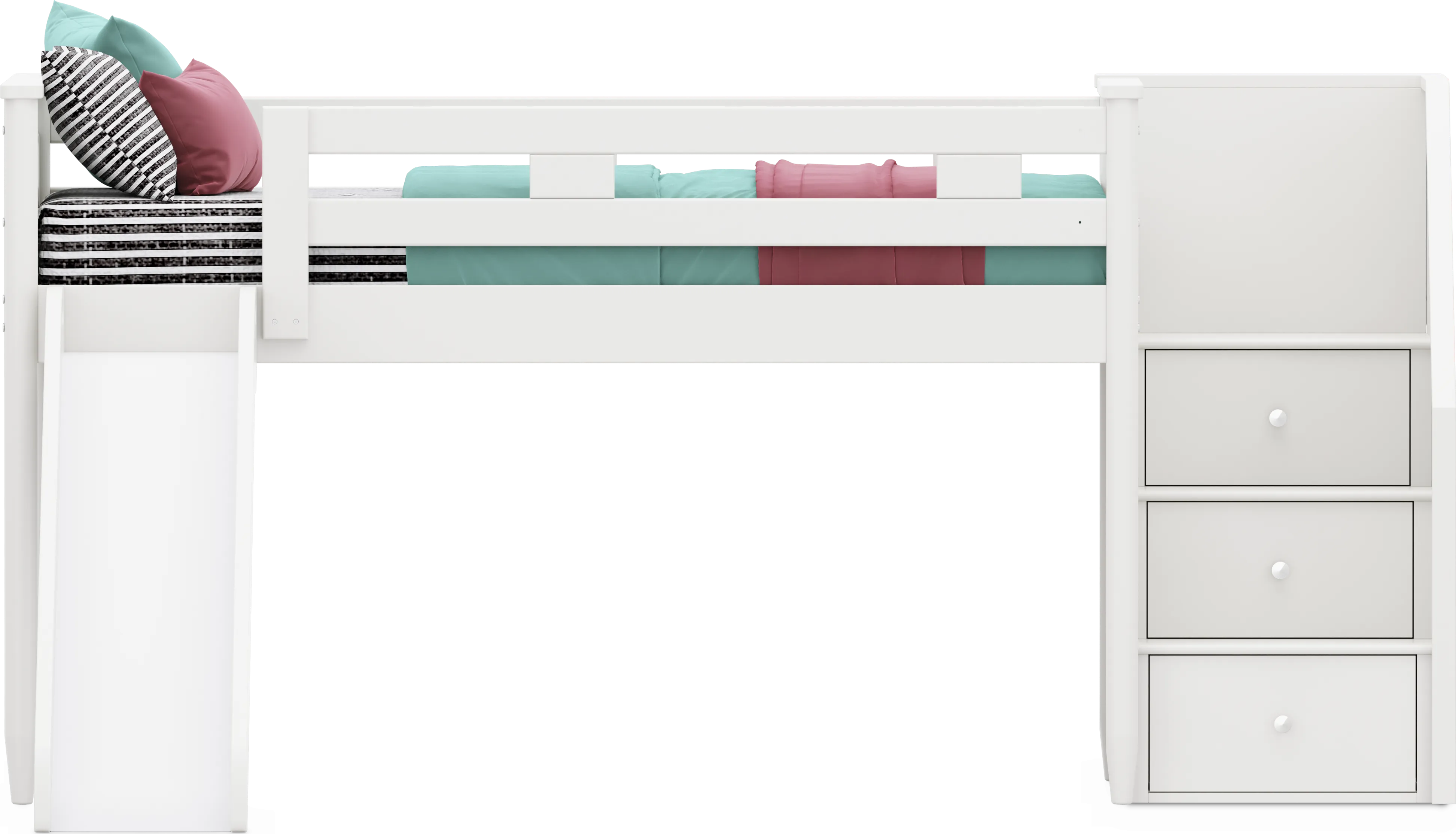 Kids Modern Colors White Twin Step Loft with Slide - Thumbnail - Image 1