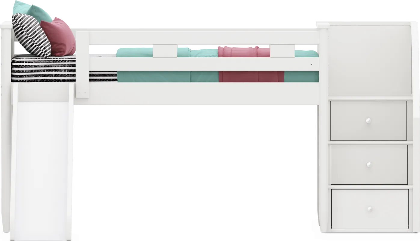 Kids Modern Colors White Twin Step Loft with Slide