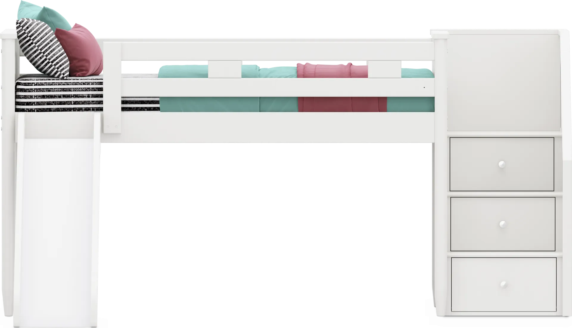 Kids Modern Colors White Twin Step Loft with Slide - Image 1