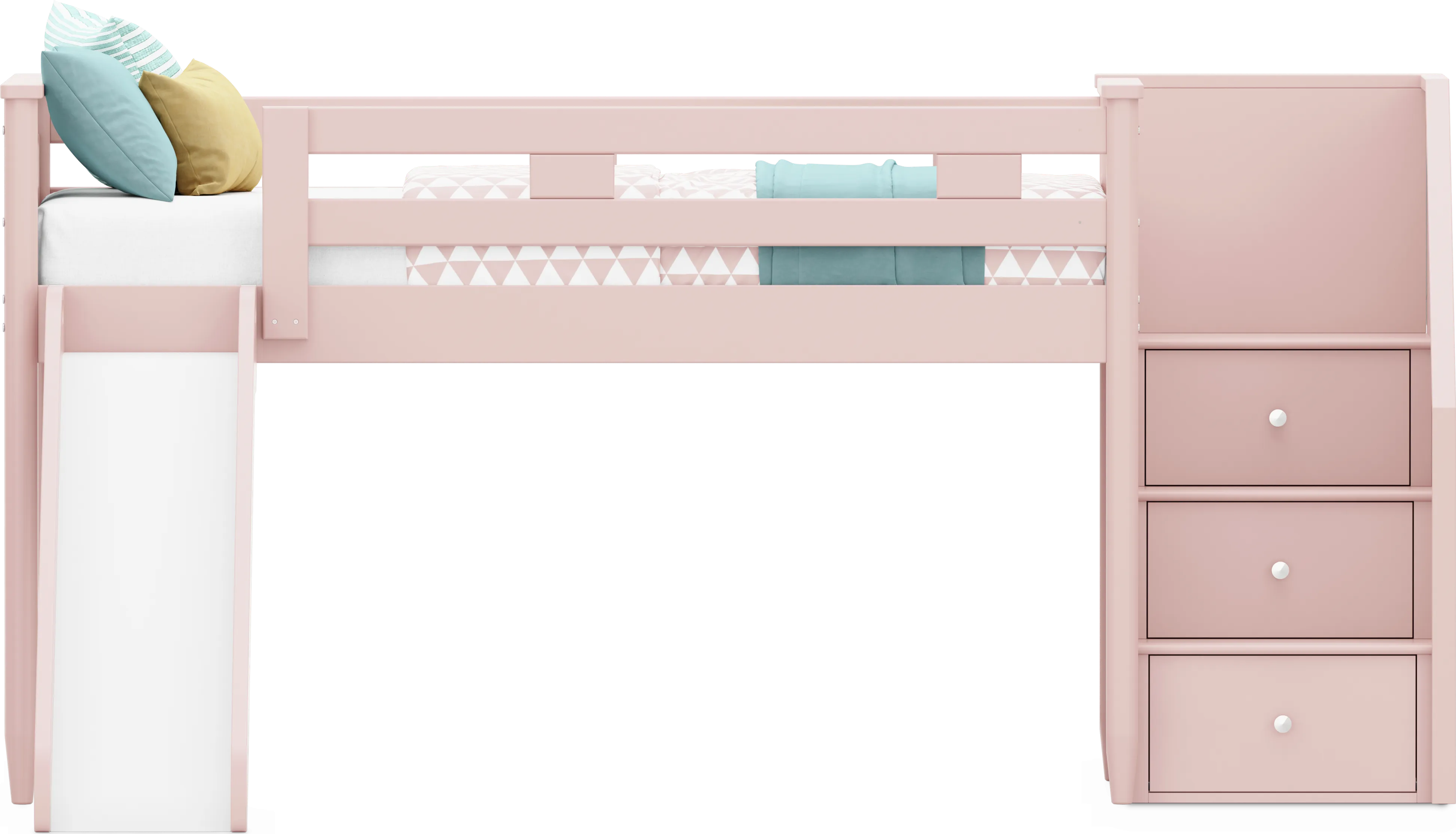 Kids Modern Colors Pink Twin Step Loft with Slide - Thumbnail - Image 1