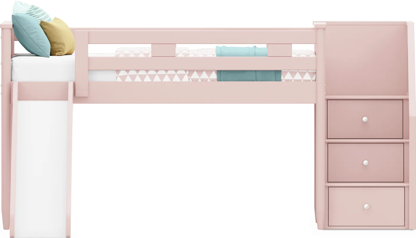 Kids Modern Colors Pink Twin Step Loft with Slide