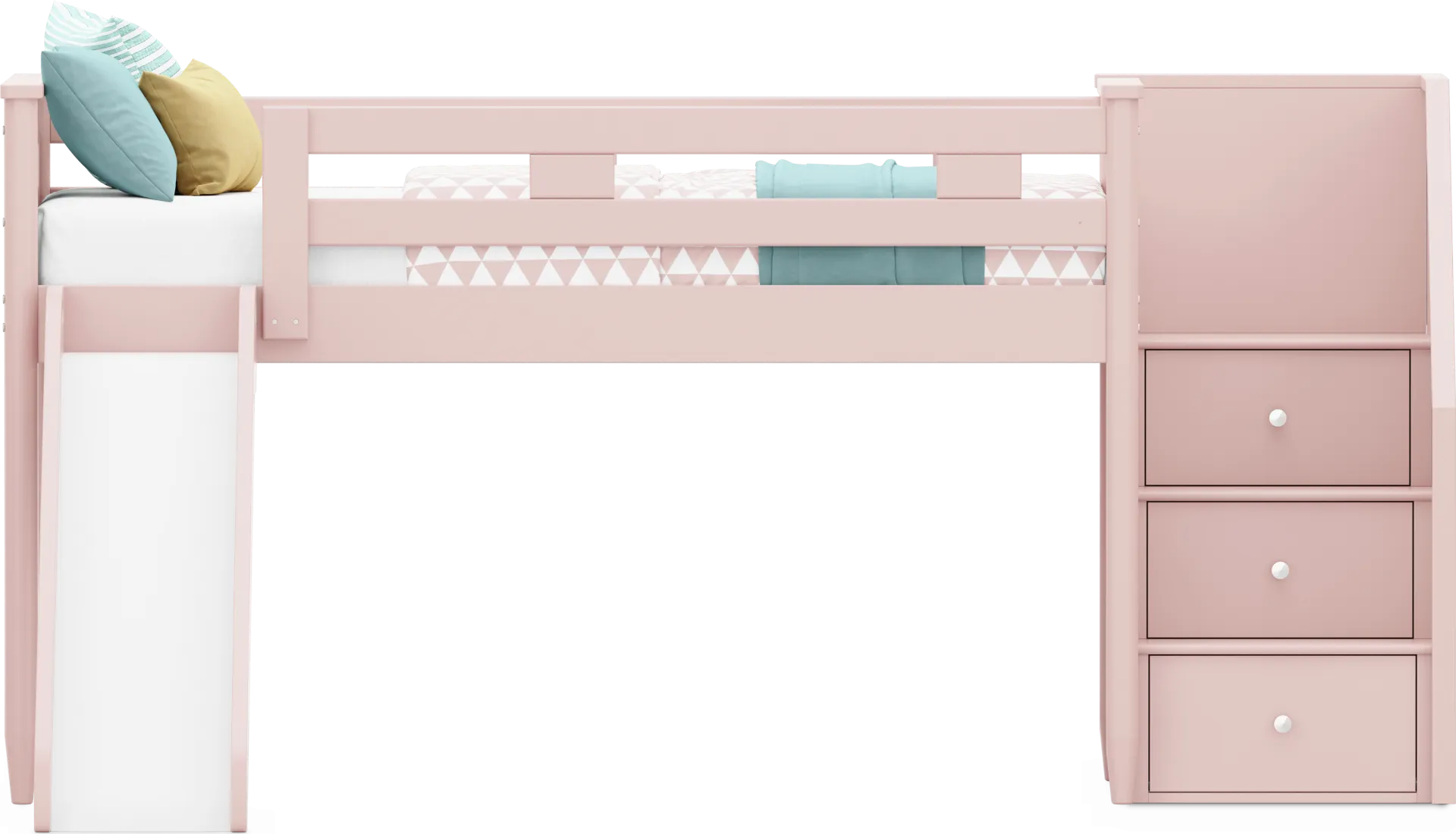 Kids Modern Colors Pink Twin Step Loft with Slide - Image 1
