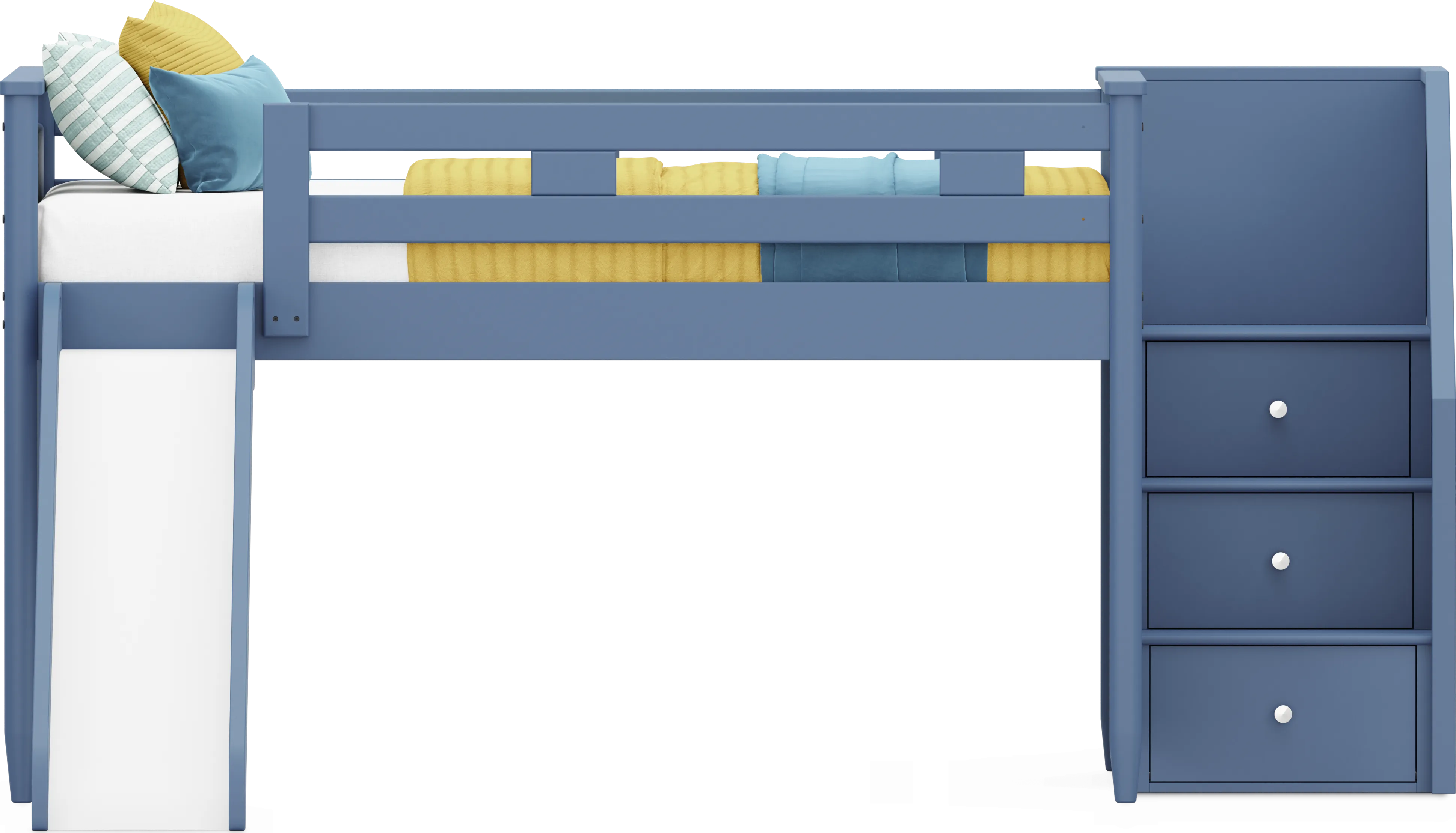 Kids Modern Colors Slate Blue Full Step Loft with Slide - Thumbnail - Image 1