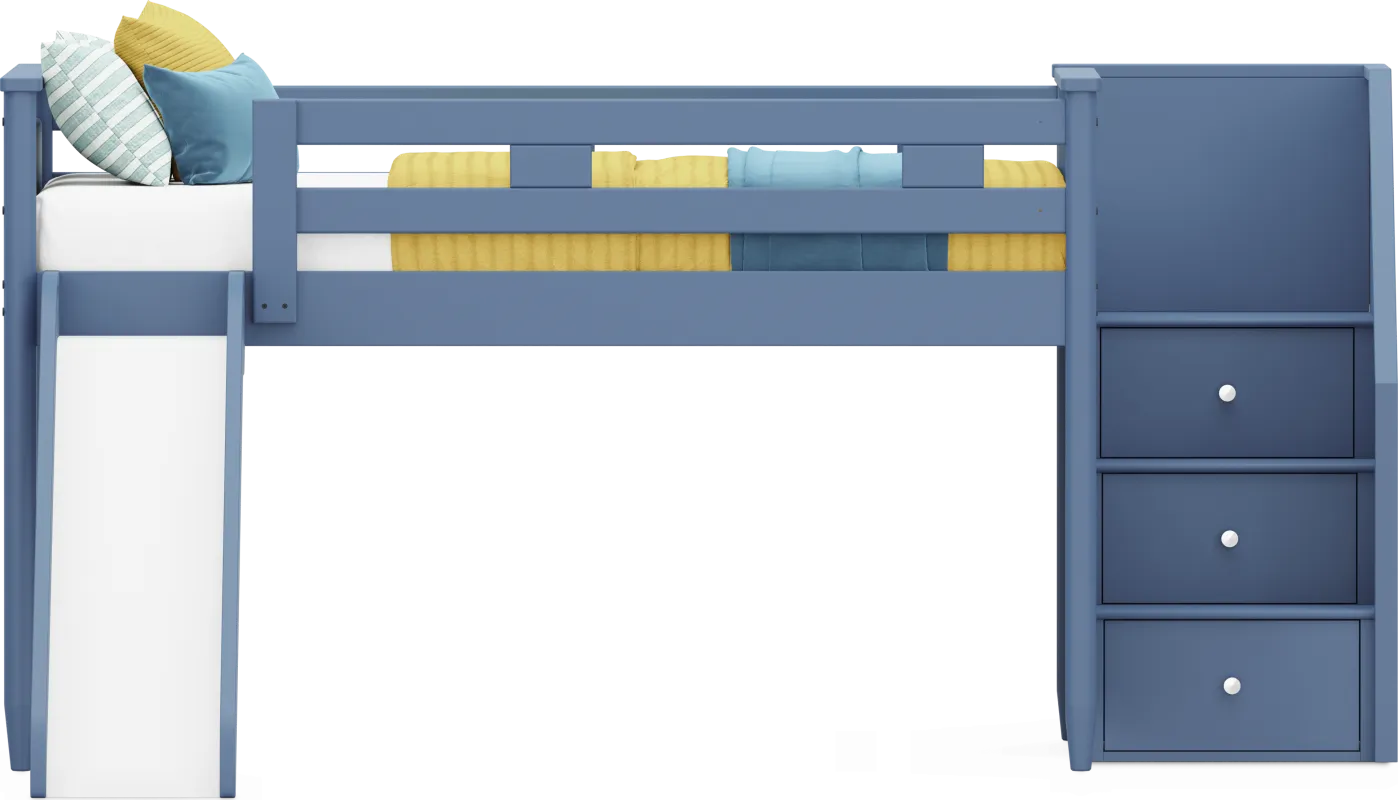 Kids Modern Colors Slate Blue Full Step Loft with Slide