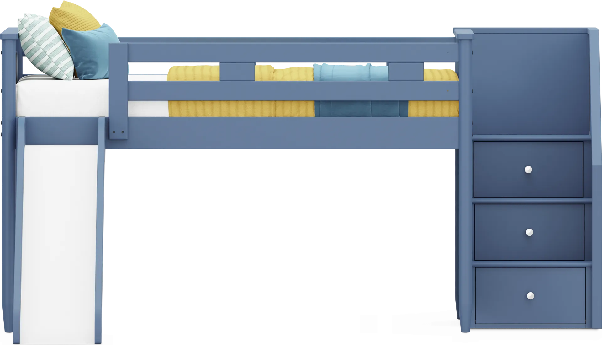 Kids Modern Colors Slate Blue Full Step Loft with Slide - Image 1