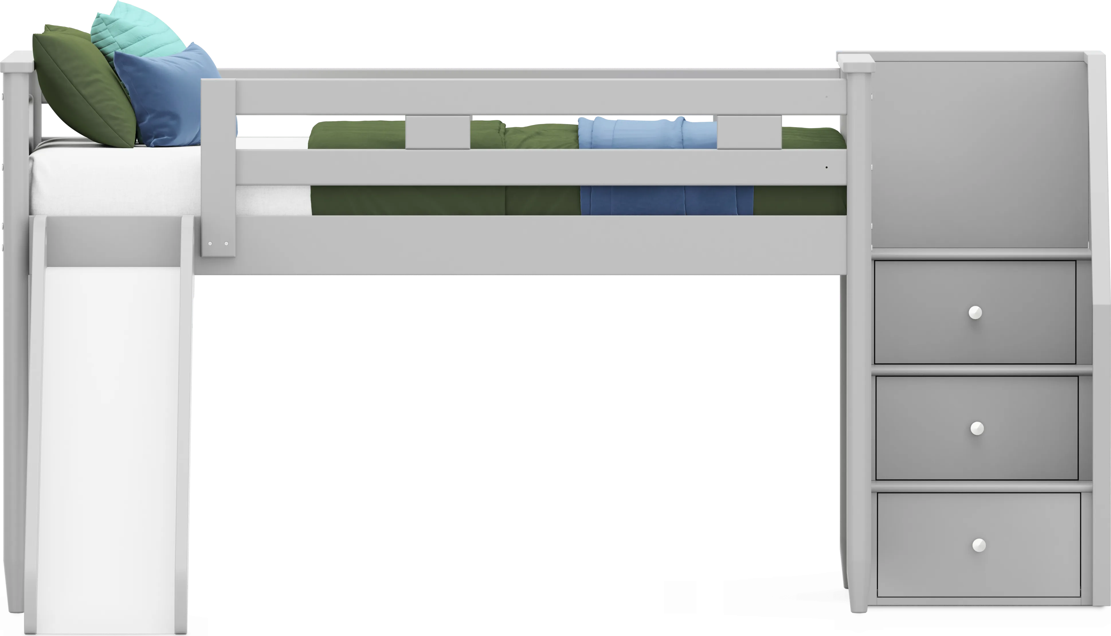 Kids Modern Colors Light Gray Full Step Loft with Slide - Thumbnail - Image 1