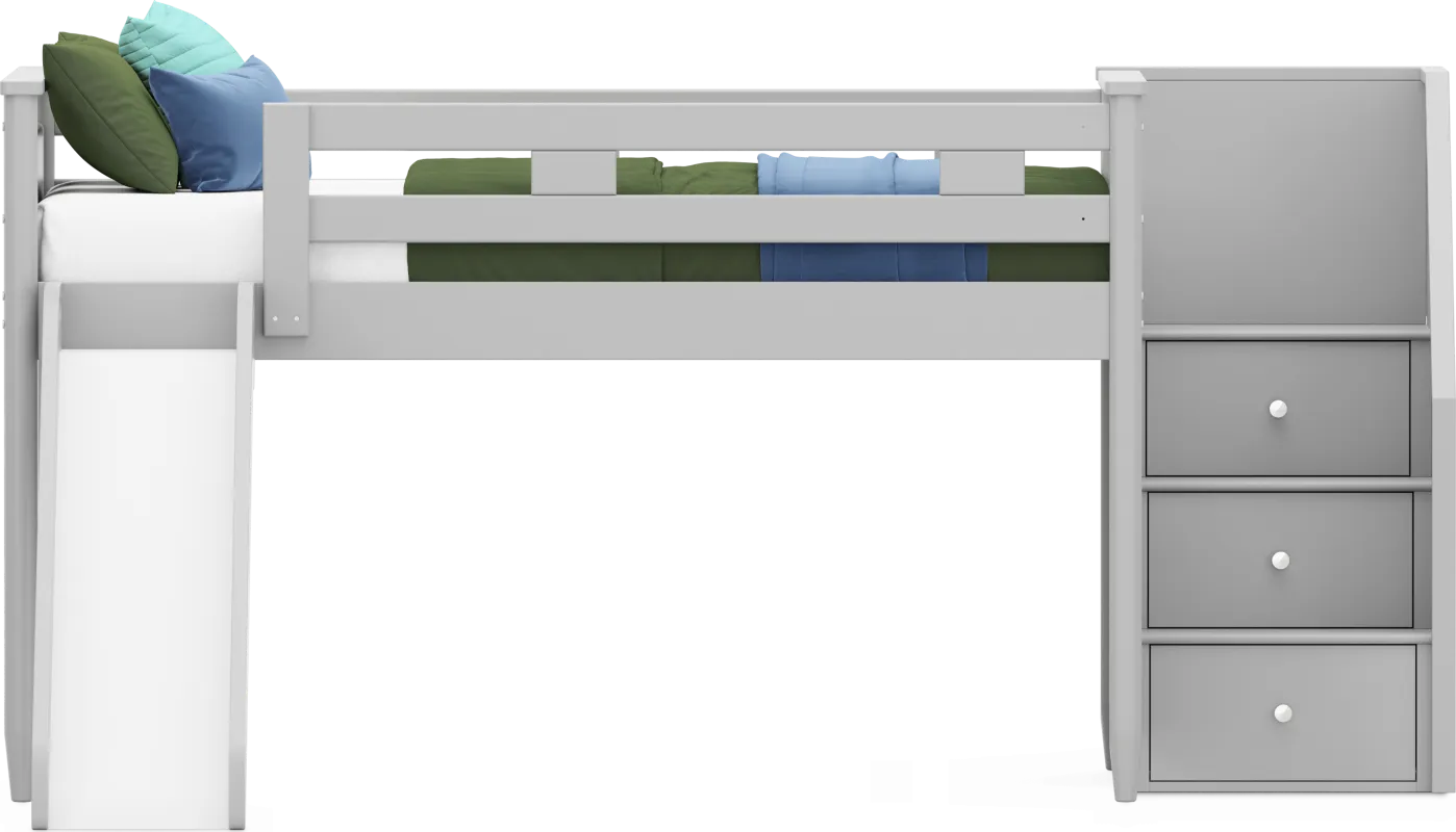 Kids Modern Colors Light Gray Full Step Loft with Slide