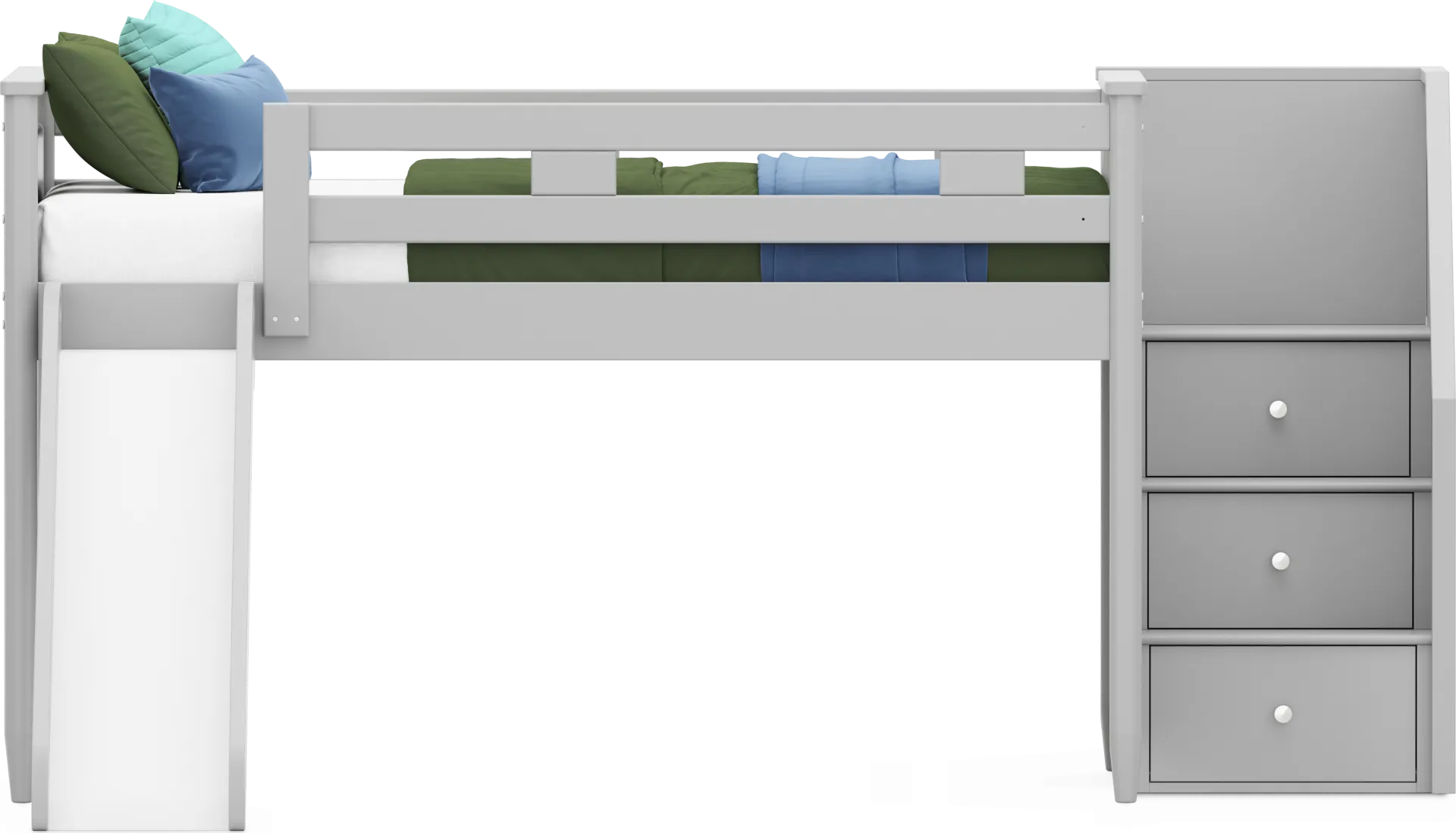 Kids Modern Colors Light Gray Full Step Loft with Slide - Image 1