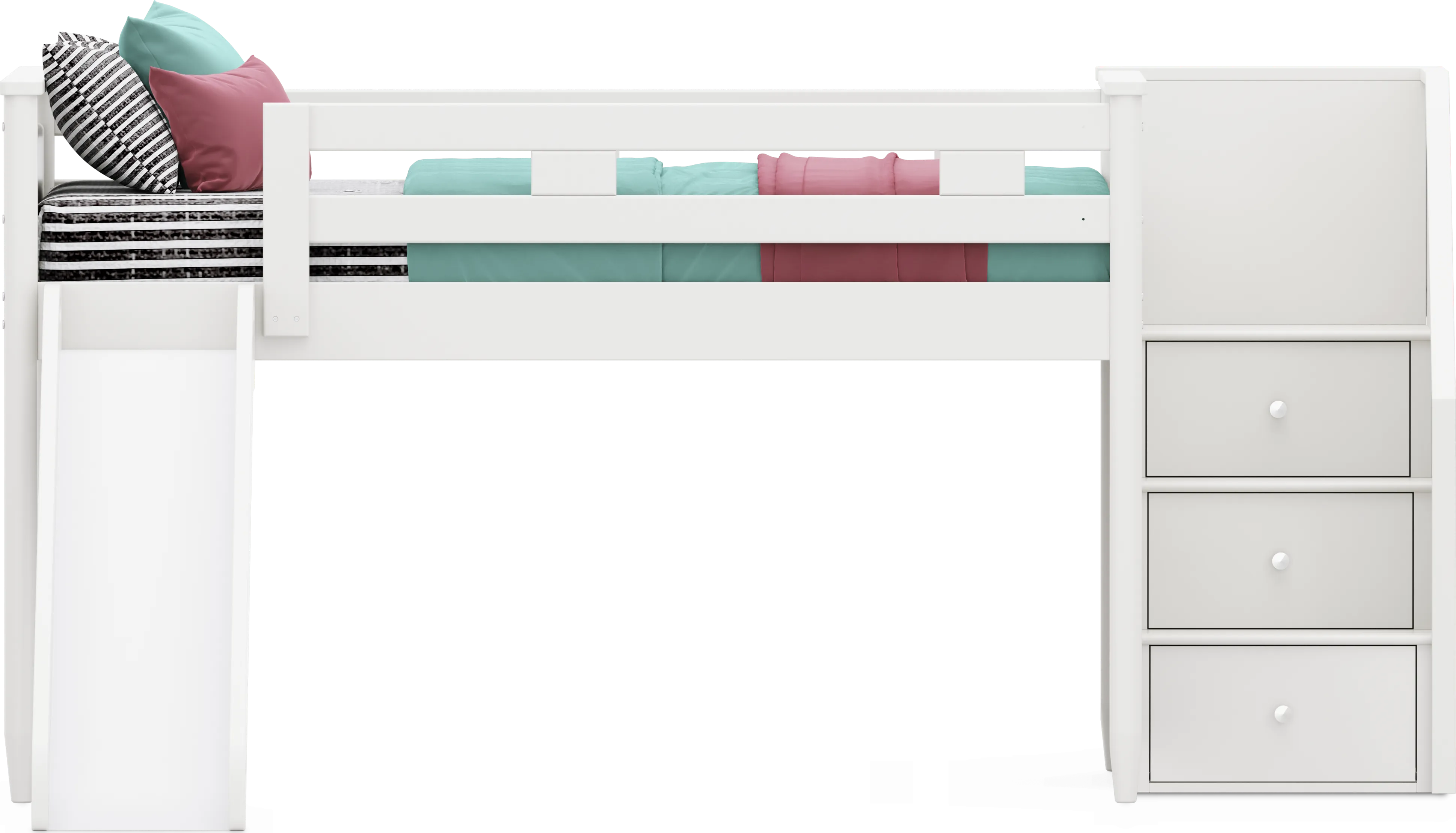 Kids Modern Colors White Full Step Loft with Slide - Thumbnail - Image 1