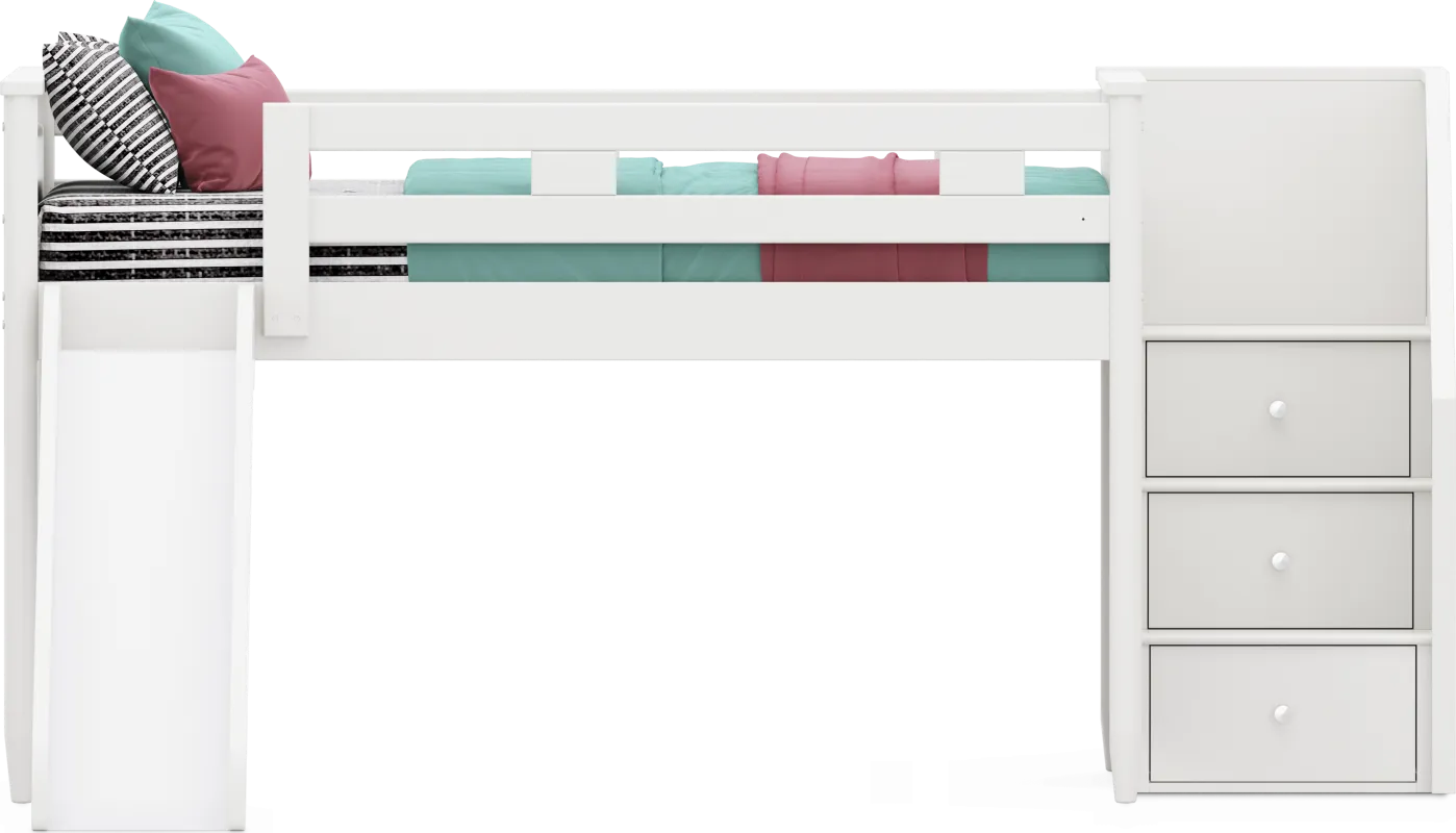 Kids Modern Colors White Full Step Loft with Slide