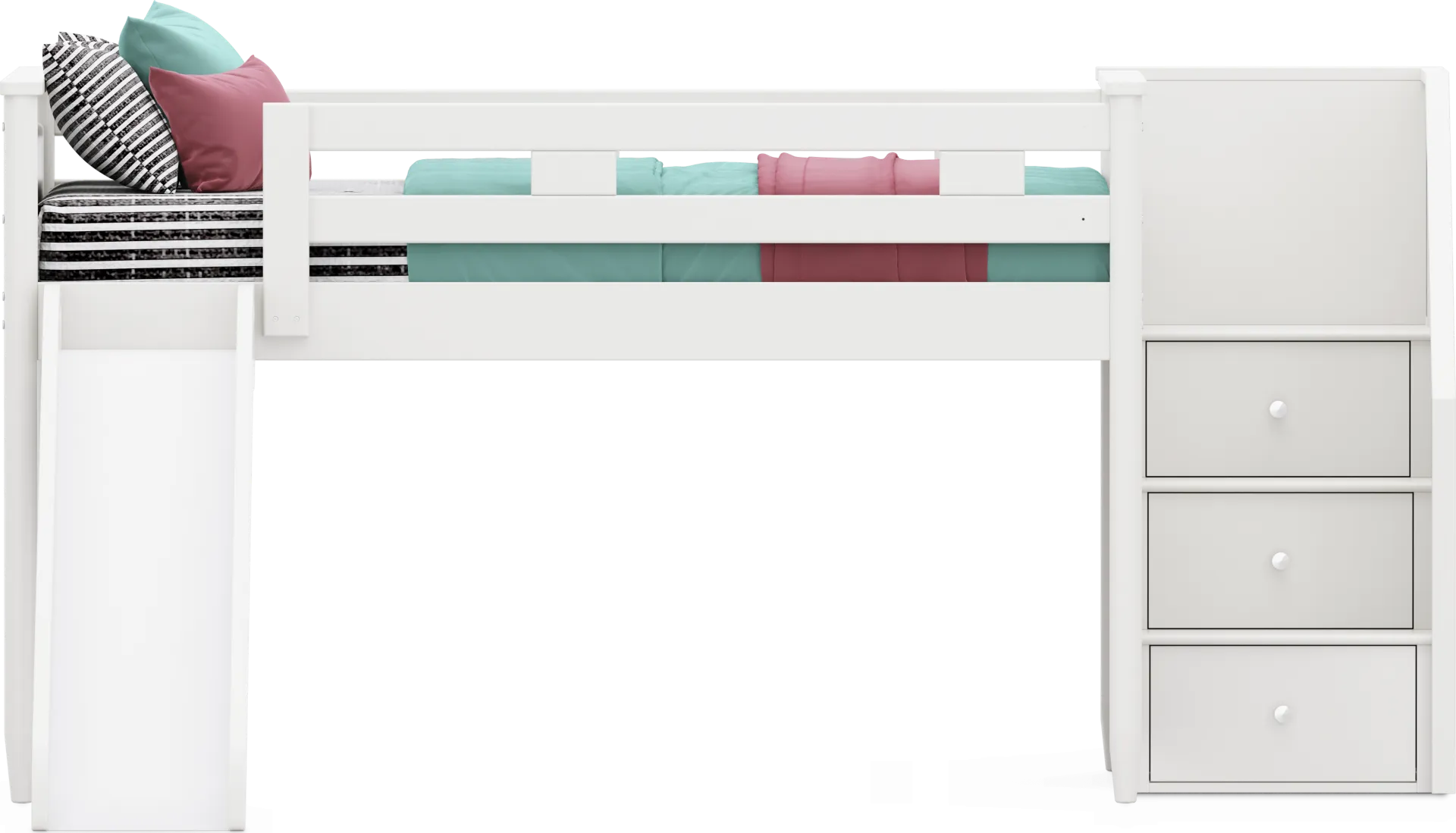 Kids Modern Colors White Full Step Loft with Slide - Image 1