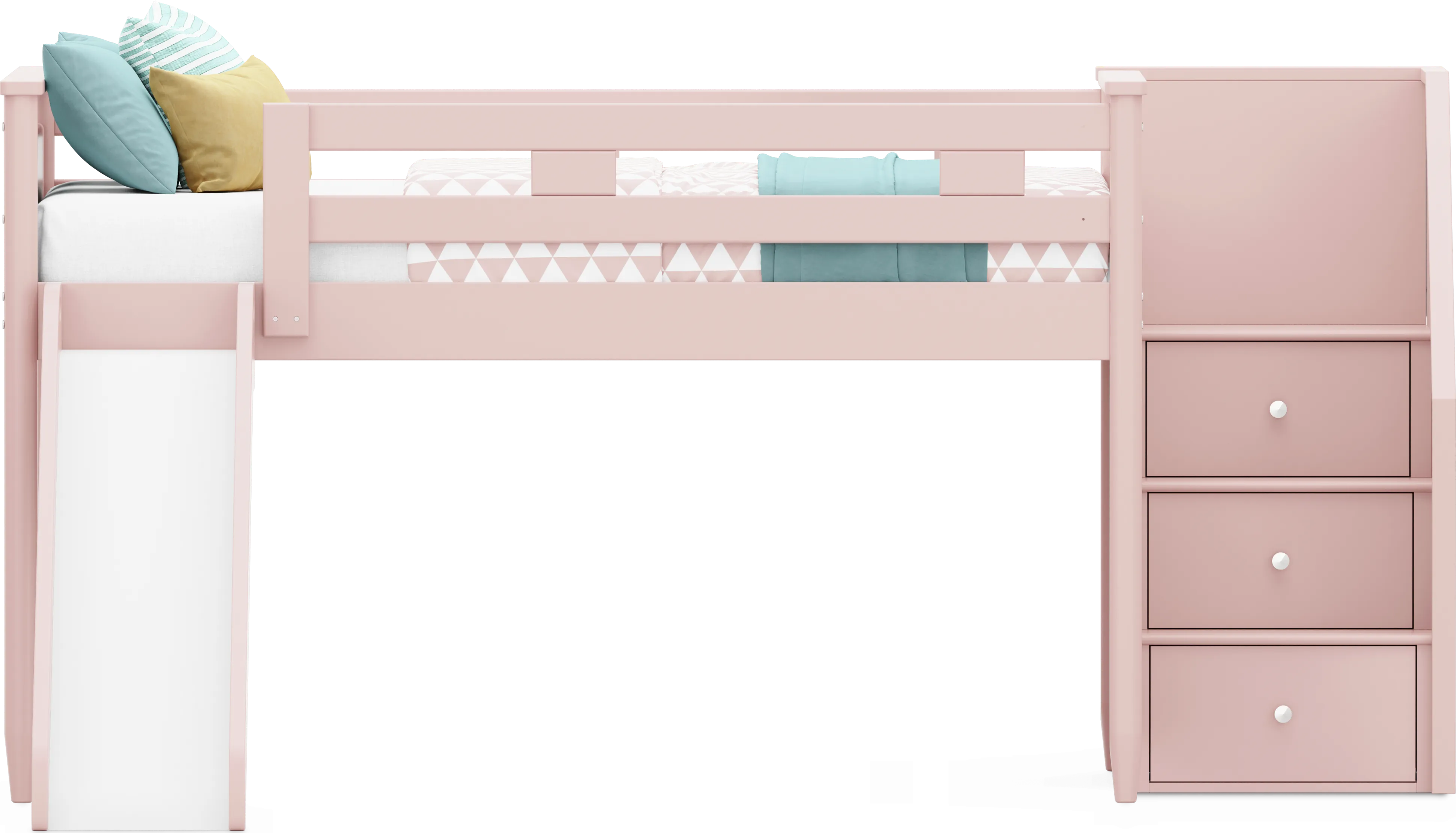 Kids Modern Colors Pink Full Step Loft with Slide - Thumbnail - Image 1