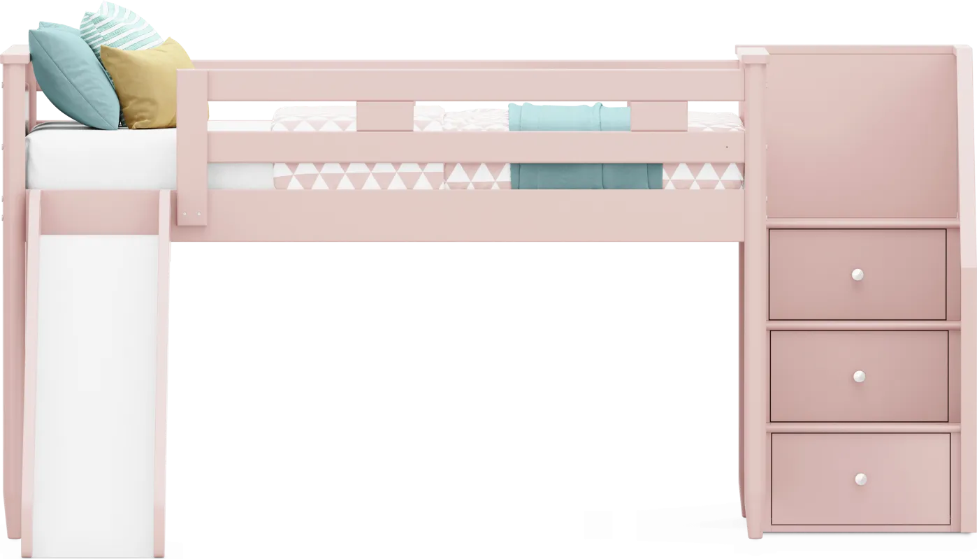 Kids Modern Colors Pink Full Step Loft with Slide