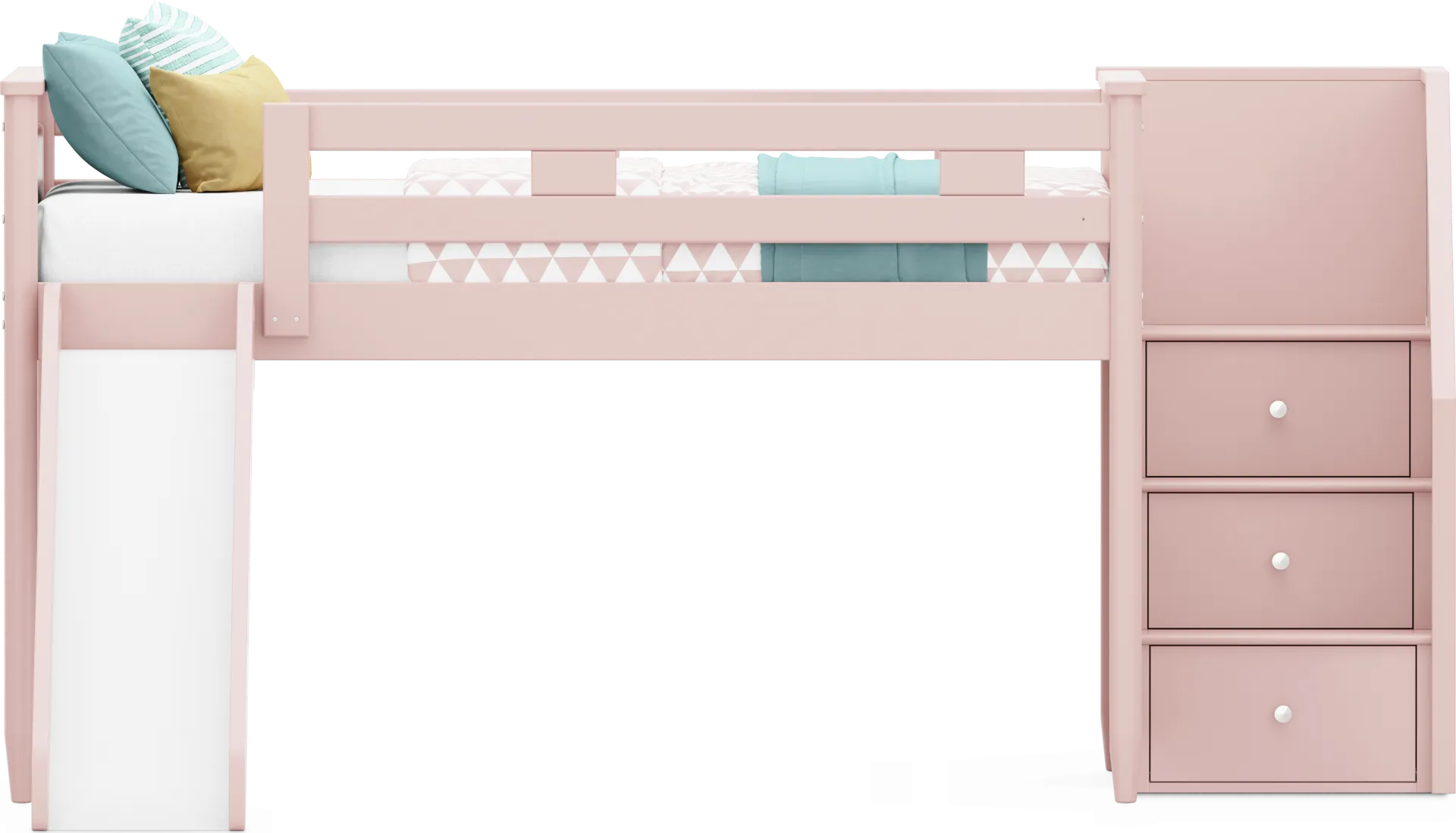 Kids Modern Colors Pink Full Step Loft with Slide - Image 1