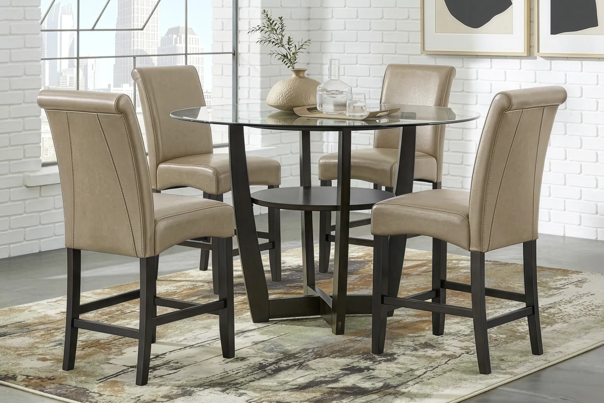 Ciara Espresso 5 Pc 54" Round Counter Height Dining Room with Champagne Stools - Image 1